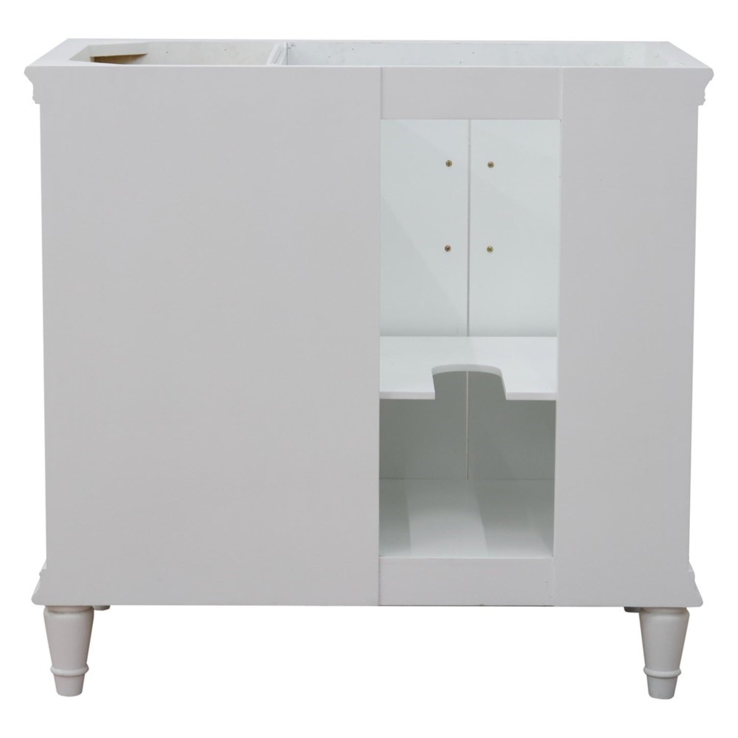 37" Single vanity in White finish with White engineered stone and oval sink Left door/Left sink