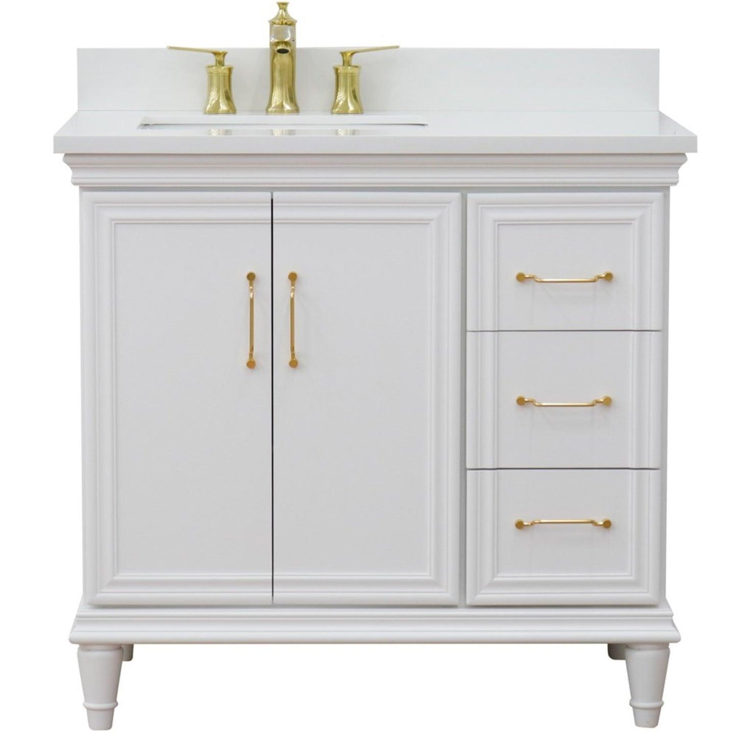 37" Single vanity in White finish with White engineered stone and rectangle sink Left door/Left sink