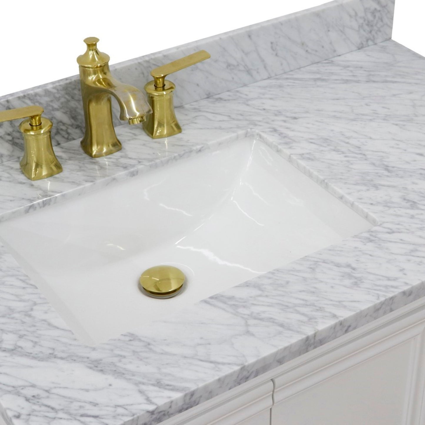 37" Single vanity in White finish with White Carrara and rectangle sink Left door/Left sink