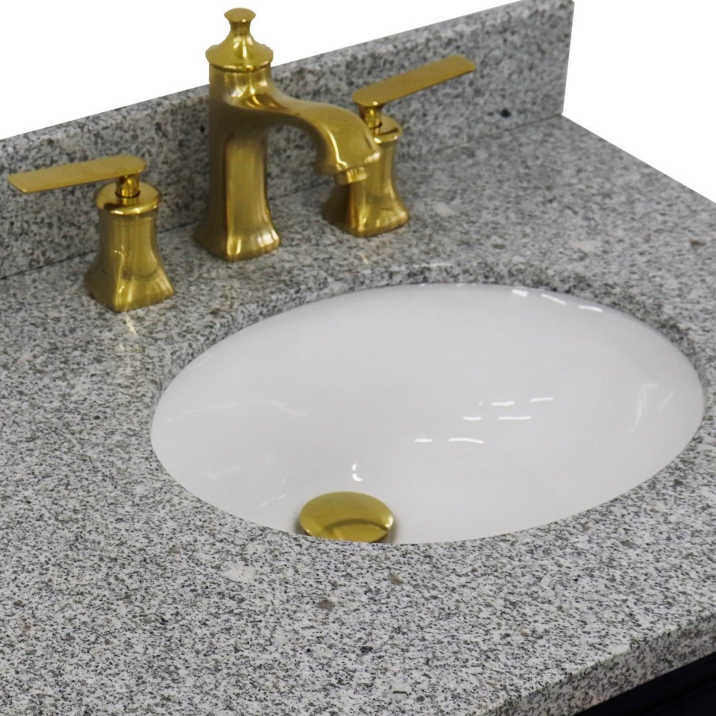 37" Single vanity in Blue finish with Gray granite and oval sink Right door/Right sink