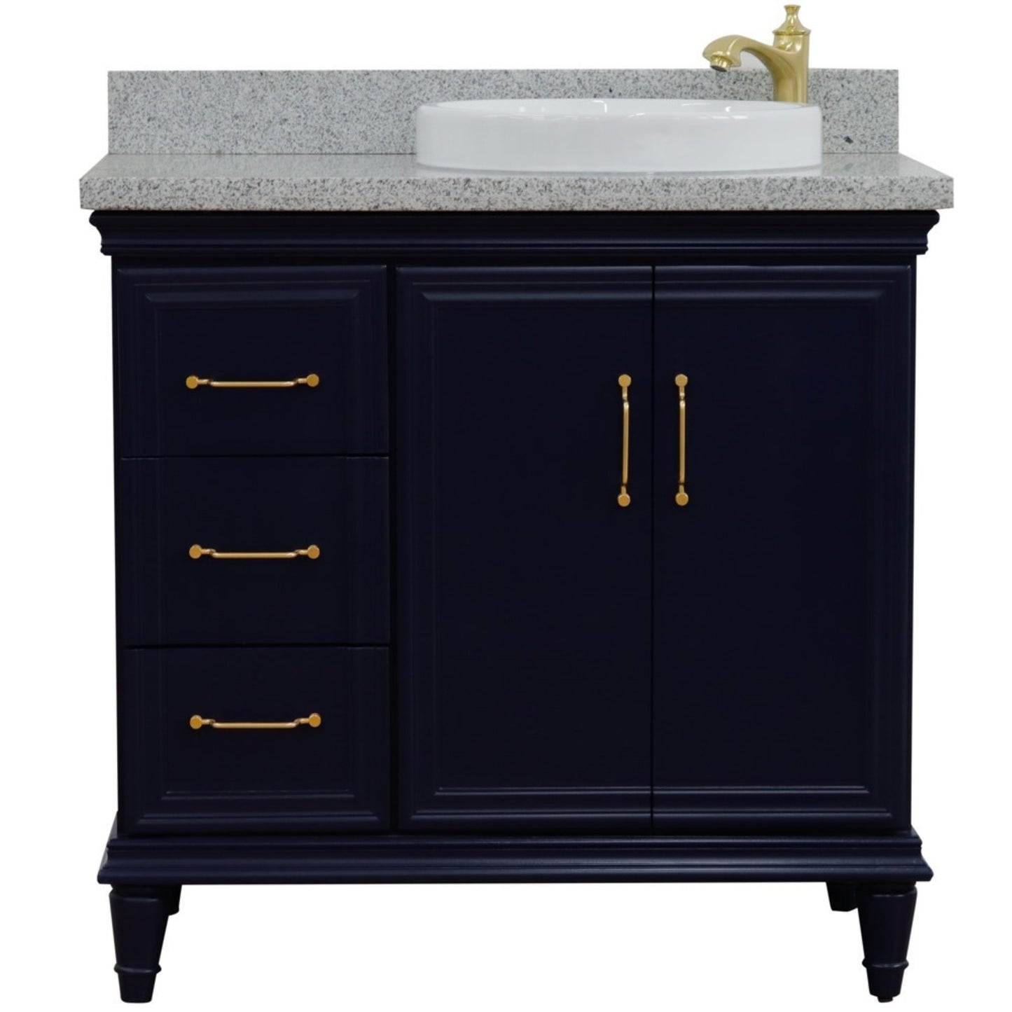 37" Single vanity in Blue finish with Gray granite and round sink Right door/Right sink