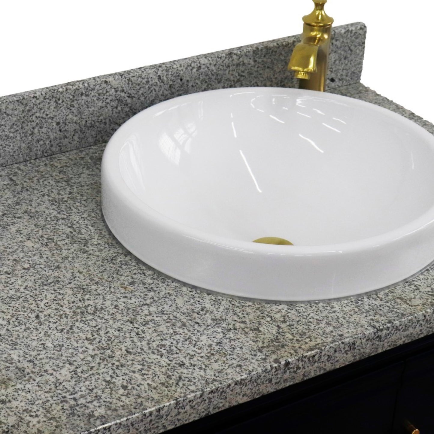 37" Single vanity in Blue finish with Gray granite and round sink Right door/Right sink