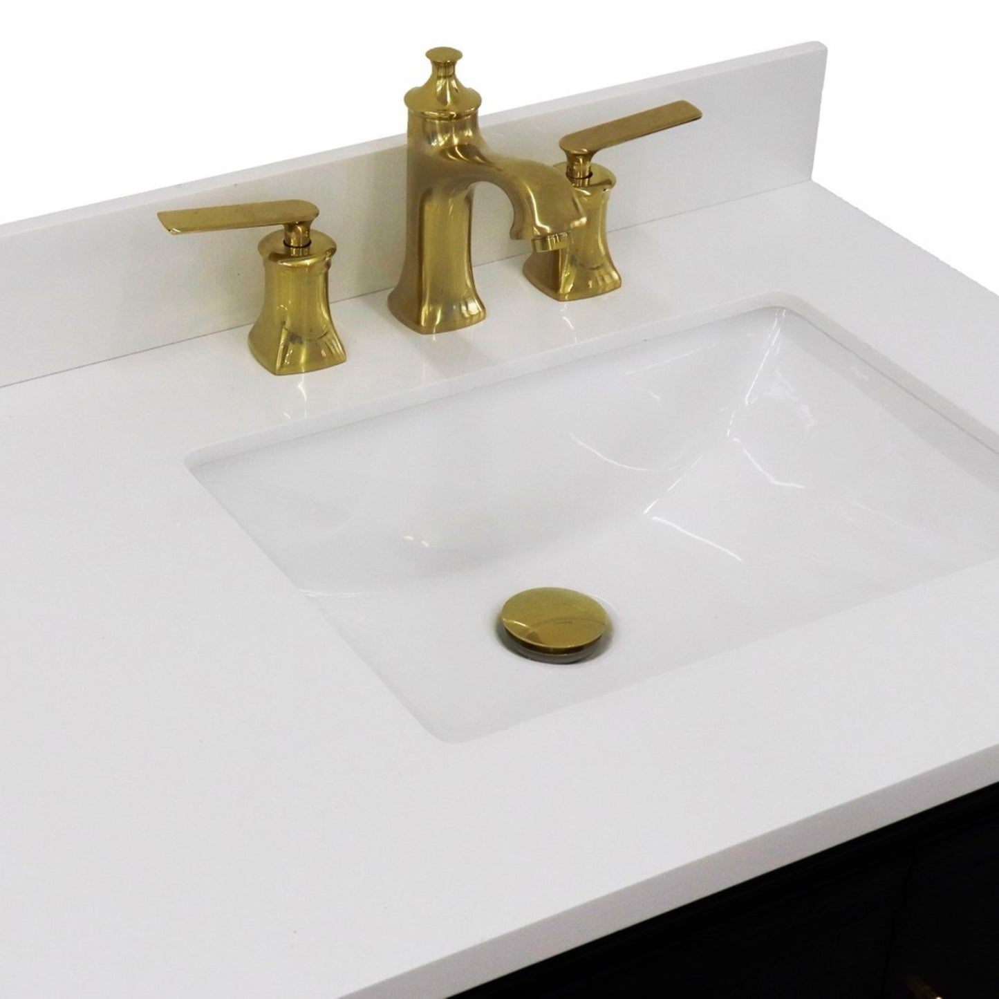 37" Single vanity in Blue finish with White engineered stone and rectangle sink Right door/Right sink