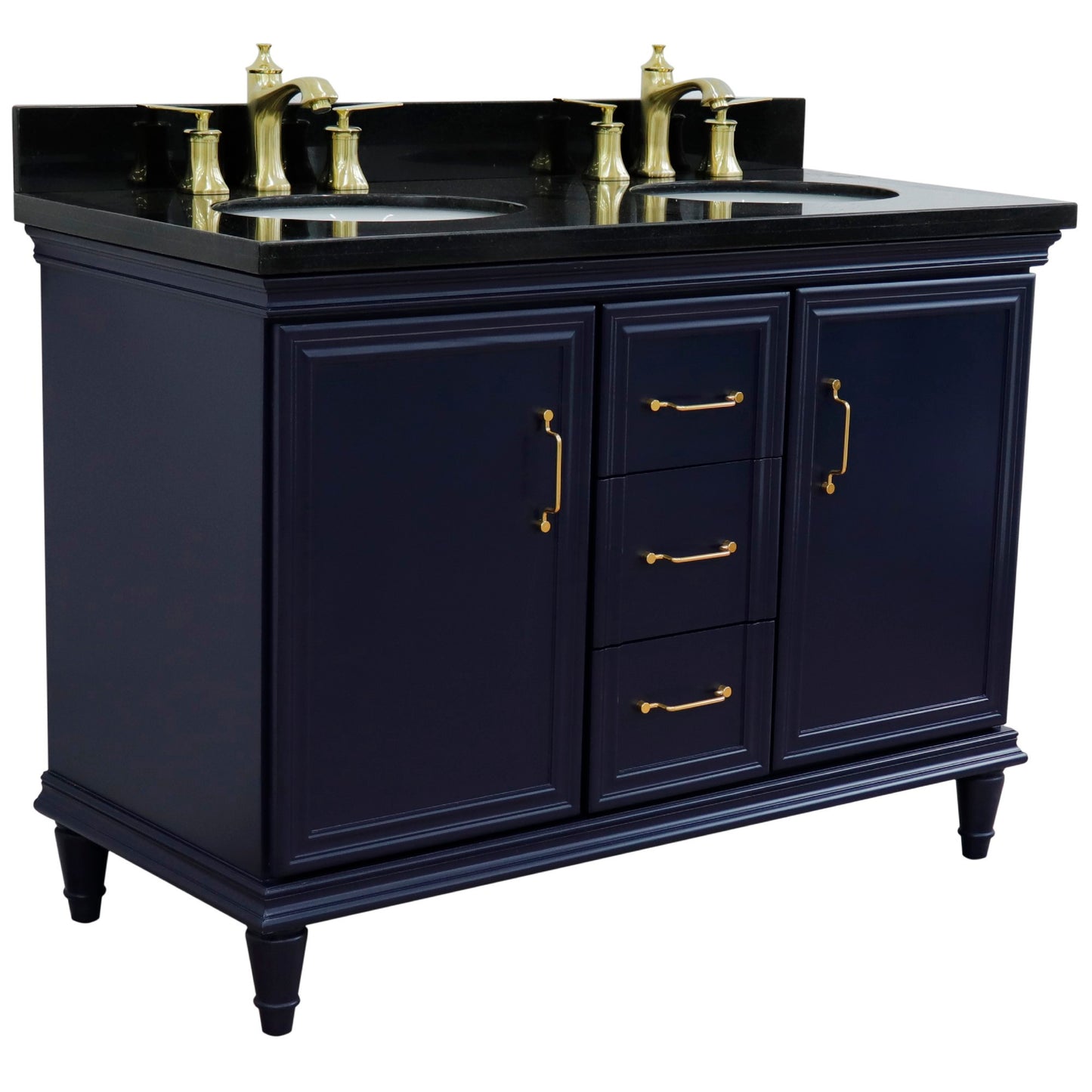 49" Double vanity in Blue finish with Black galaxy and oval sink