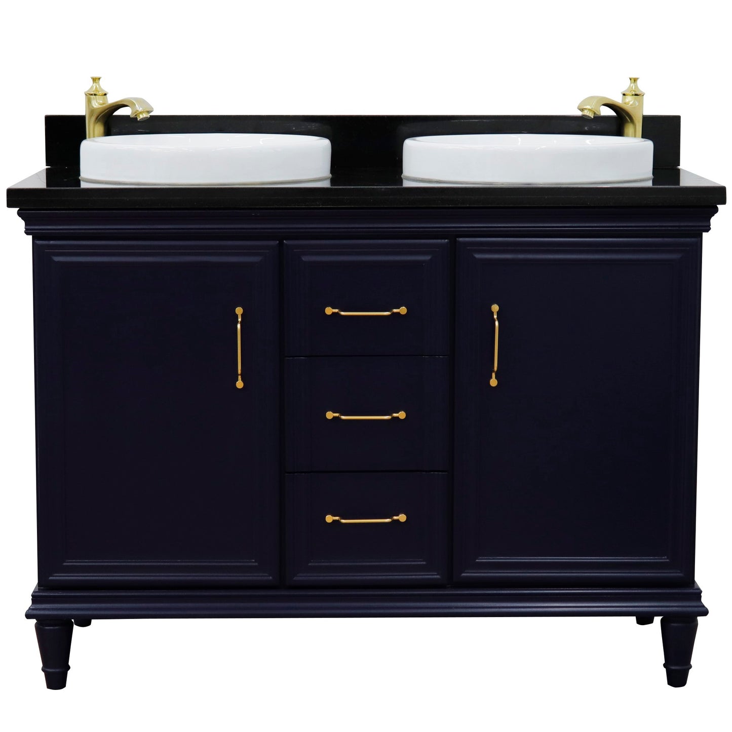 49" Double vanity in Blue finish with Black galaxy and round sink
