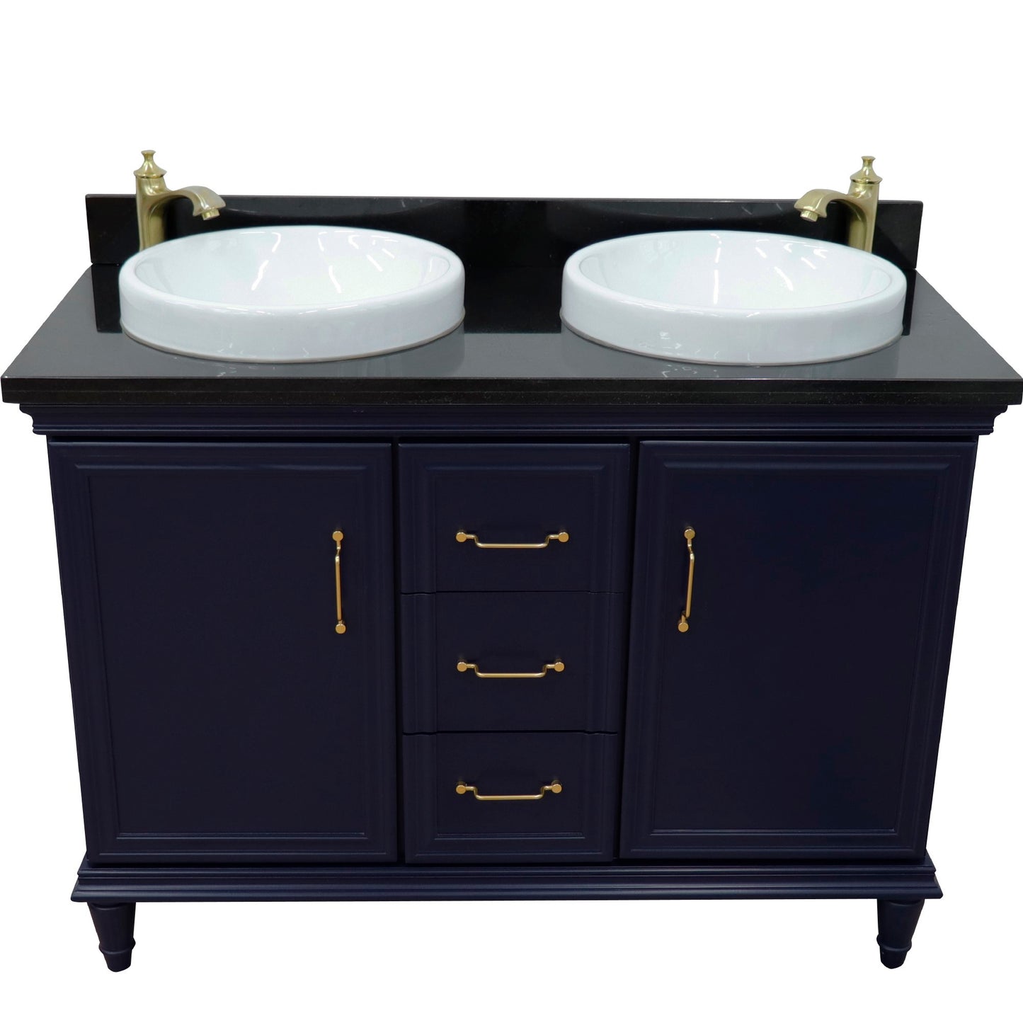 49" Double vanity in Blue finish with Black galaxy and round sink