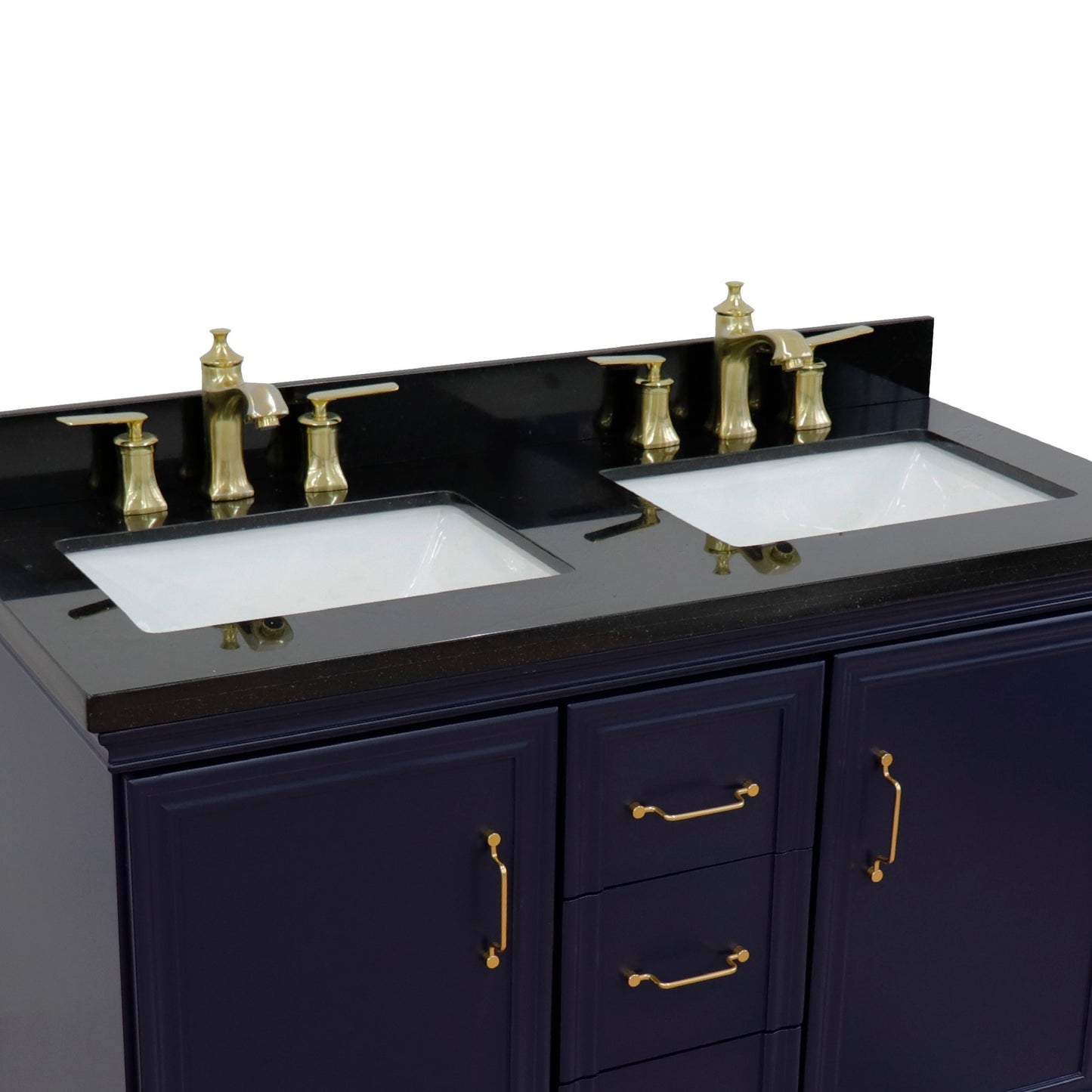49" Double vanity in Blue finish with Black galaxy and rectangle sink