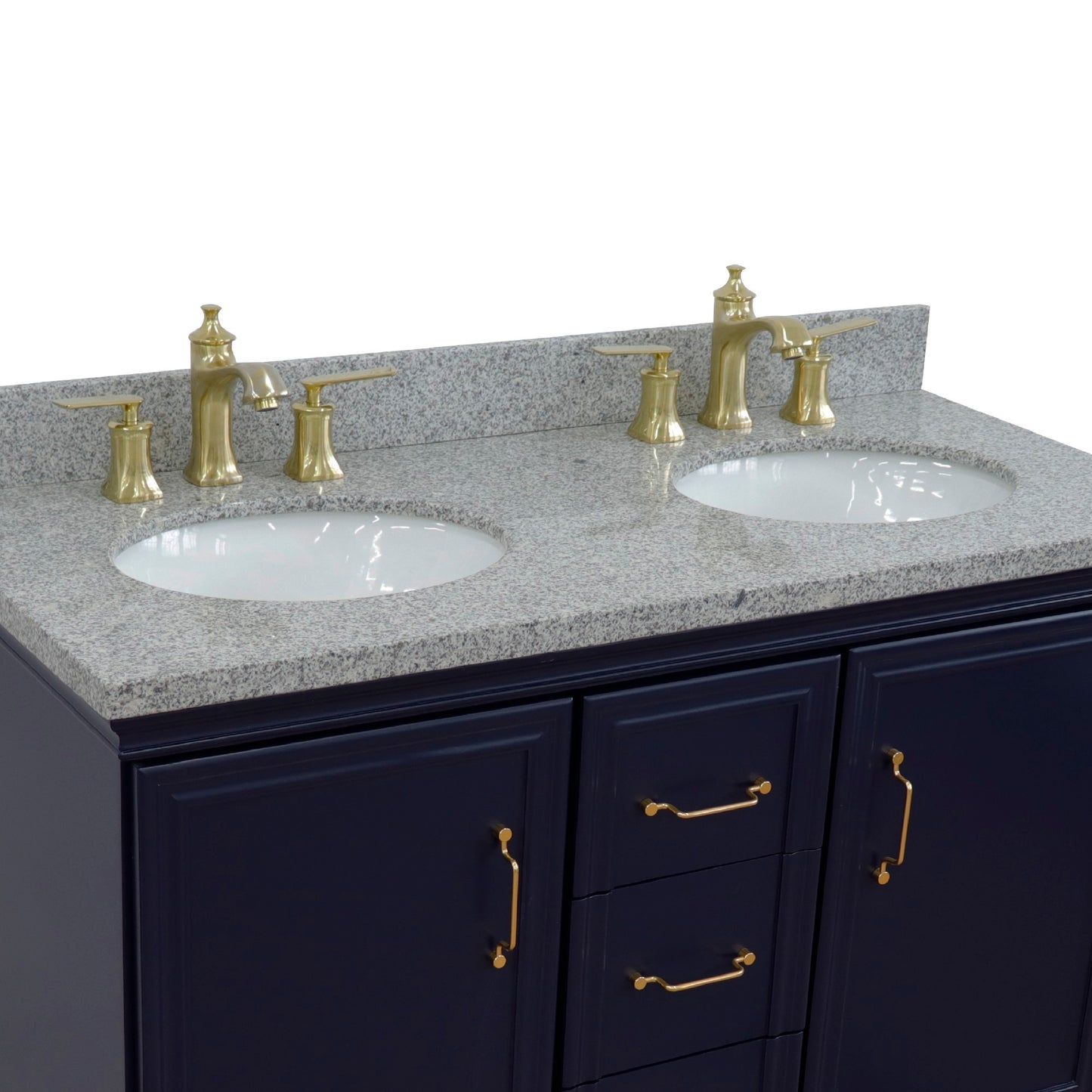 49" Double vanity in Blue finish with Gray granite and oval sink