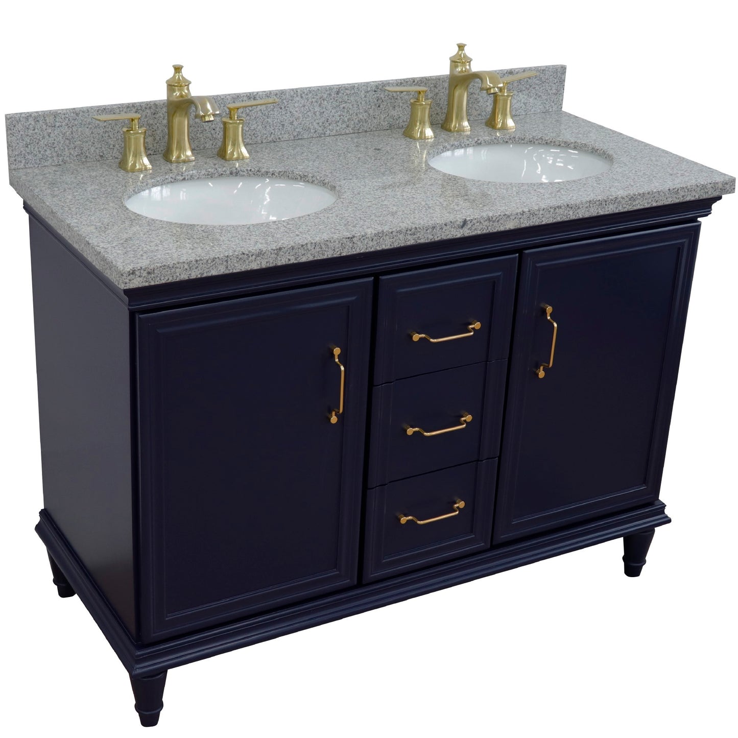 49" Double vanity in Blue finish with Gray granite and oval sink