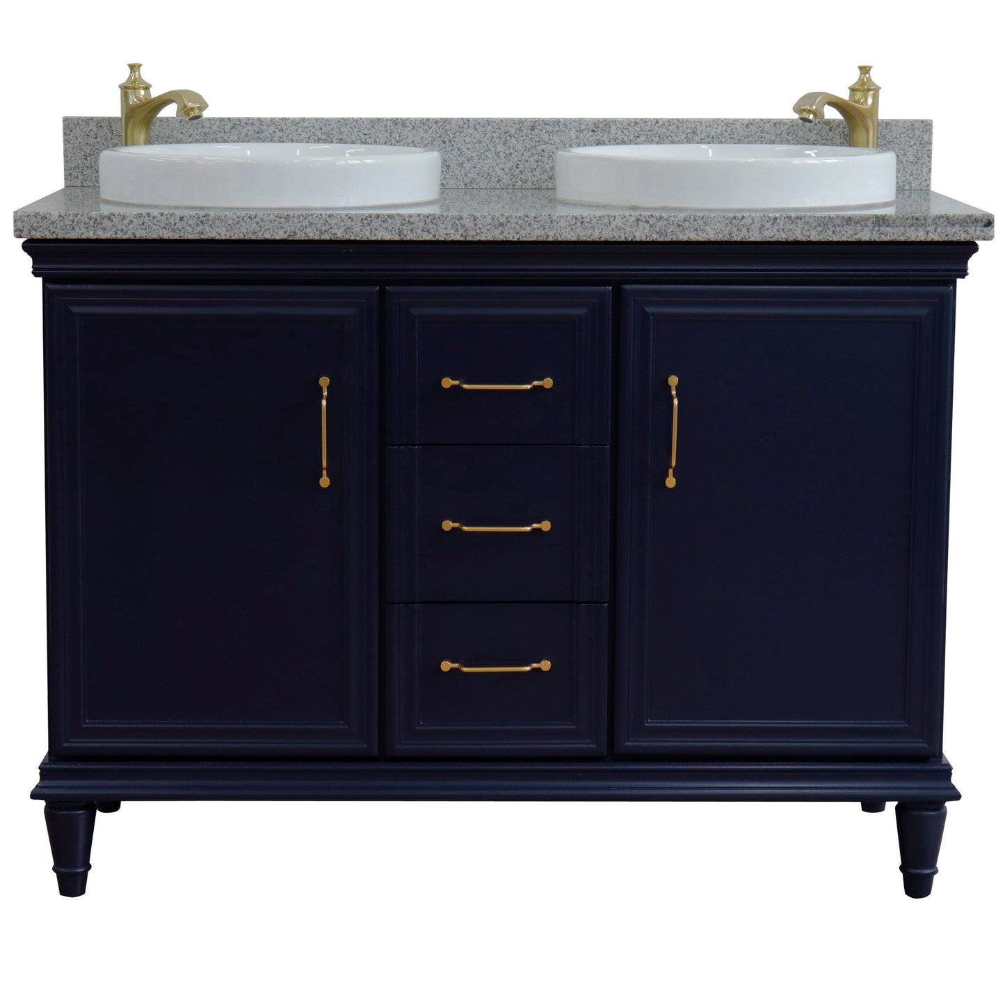 49" Double vanity in Blue finish with Gray granite and round sink