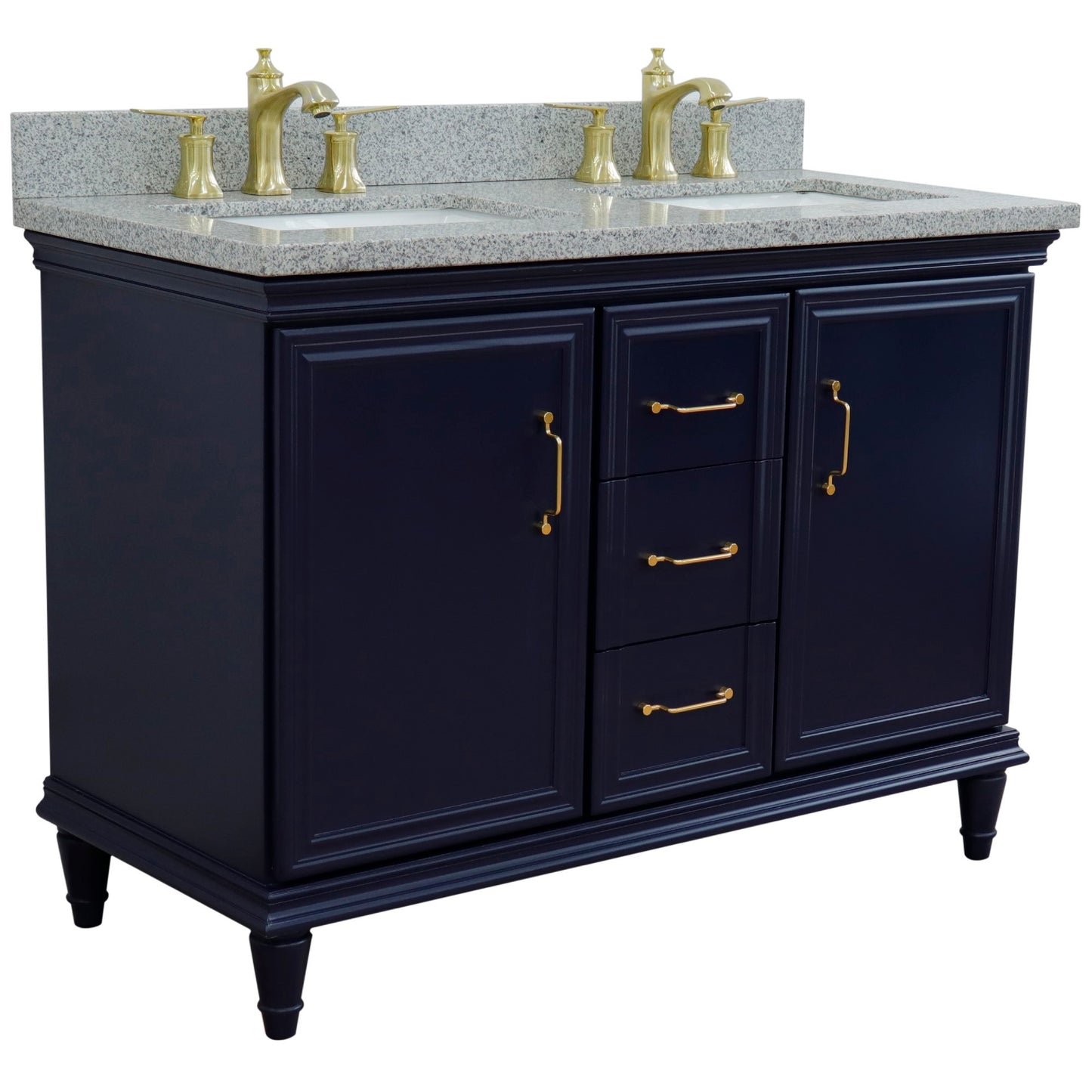 49" Double vanity in Blue finish with Gray granite and rectangle sink