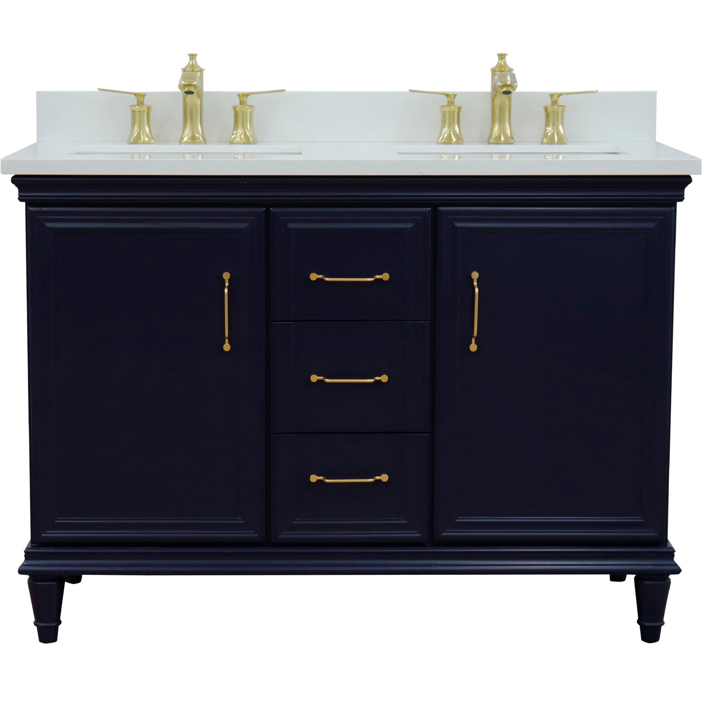 49" Double vanity in Blue finish with White engineered stone and rectangle sink