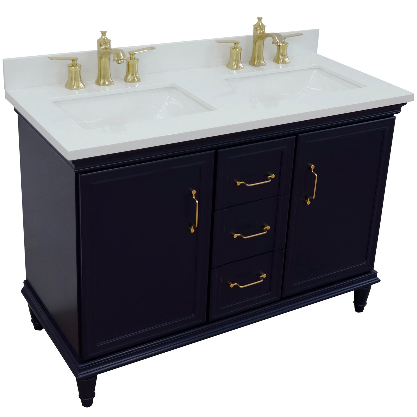 49" Double vanity in Blue finish with White engineered stone and rectangle sink