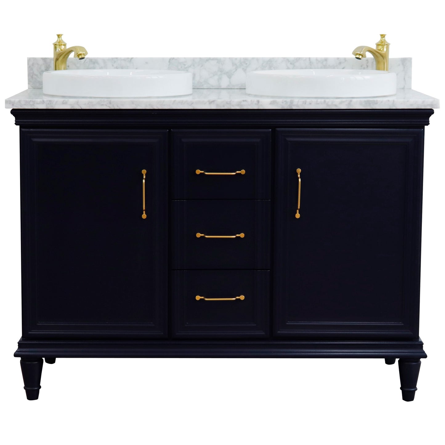 49" Double vanity in Blue finish with White Carrara and round sink