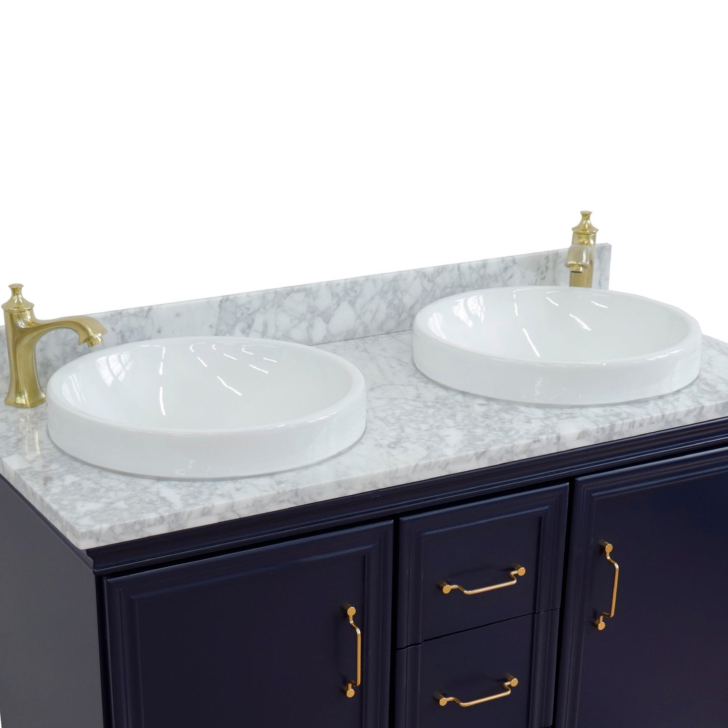 49" Double vanity in Blue finish with White Carrara and round sink