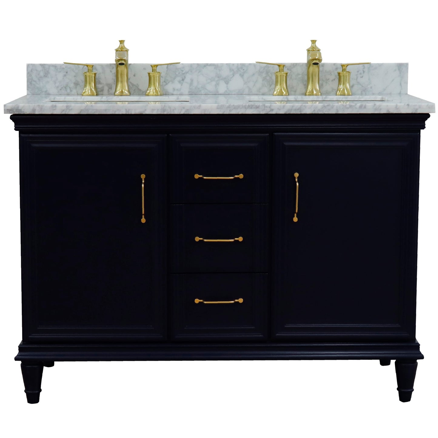 49" Double vanity in Blue finish with White Carrara and rectangle sink