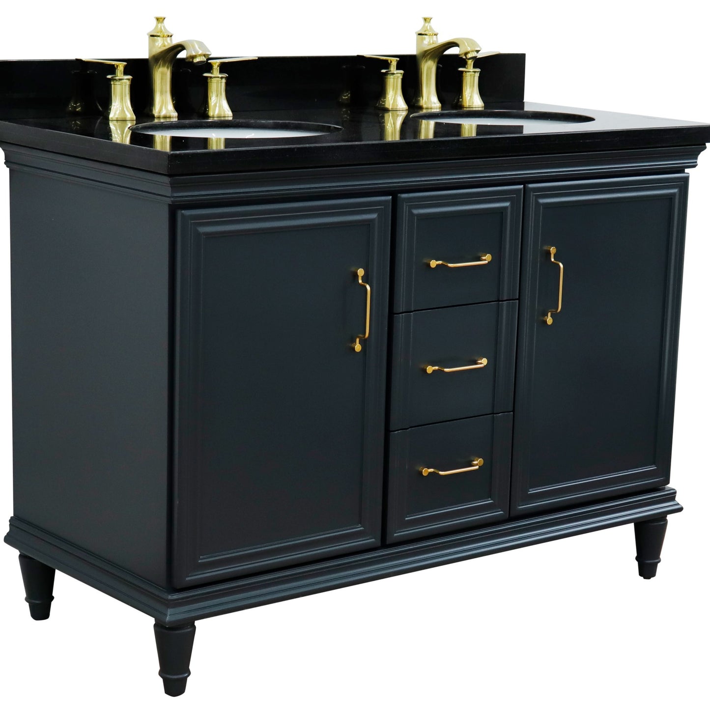 49" Double vanity in Dark Gray finish with Black galaxy and oval sink