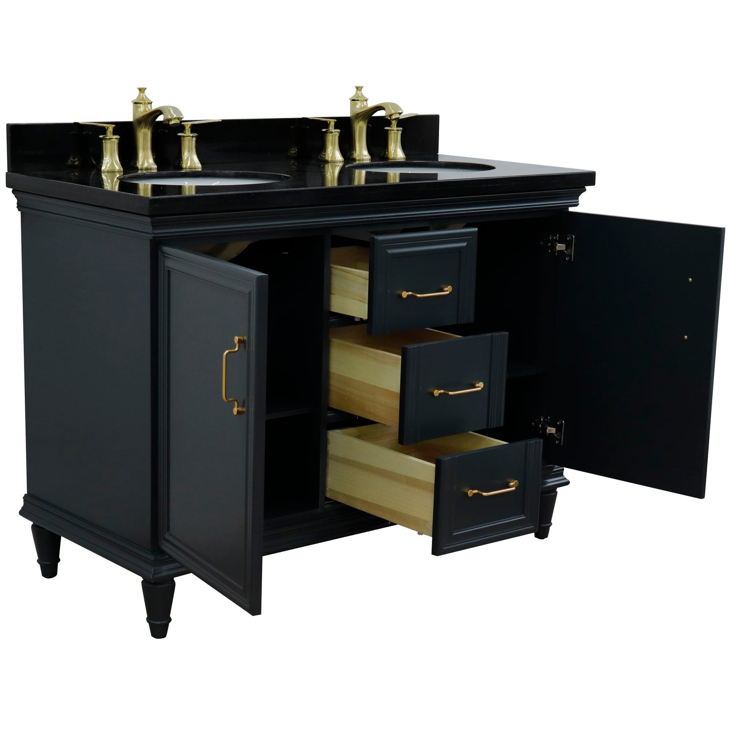 49" Double vanity in Dark Gray finish with Black galaxy and oval sink
