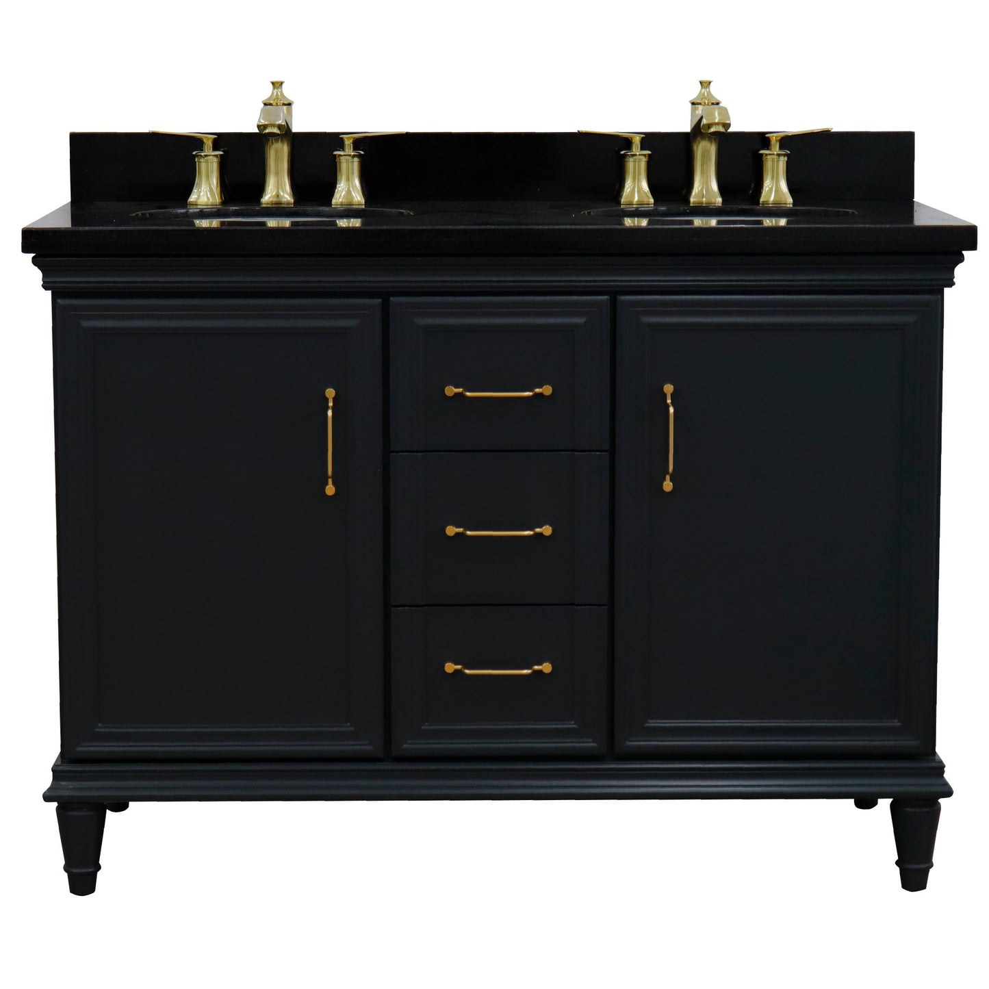49" Double vanity in Dark Gray finish with Black galaxy and oval sink