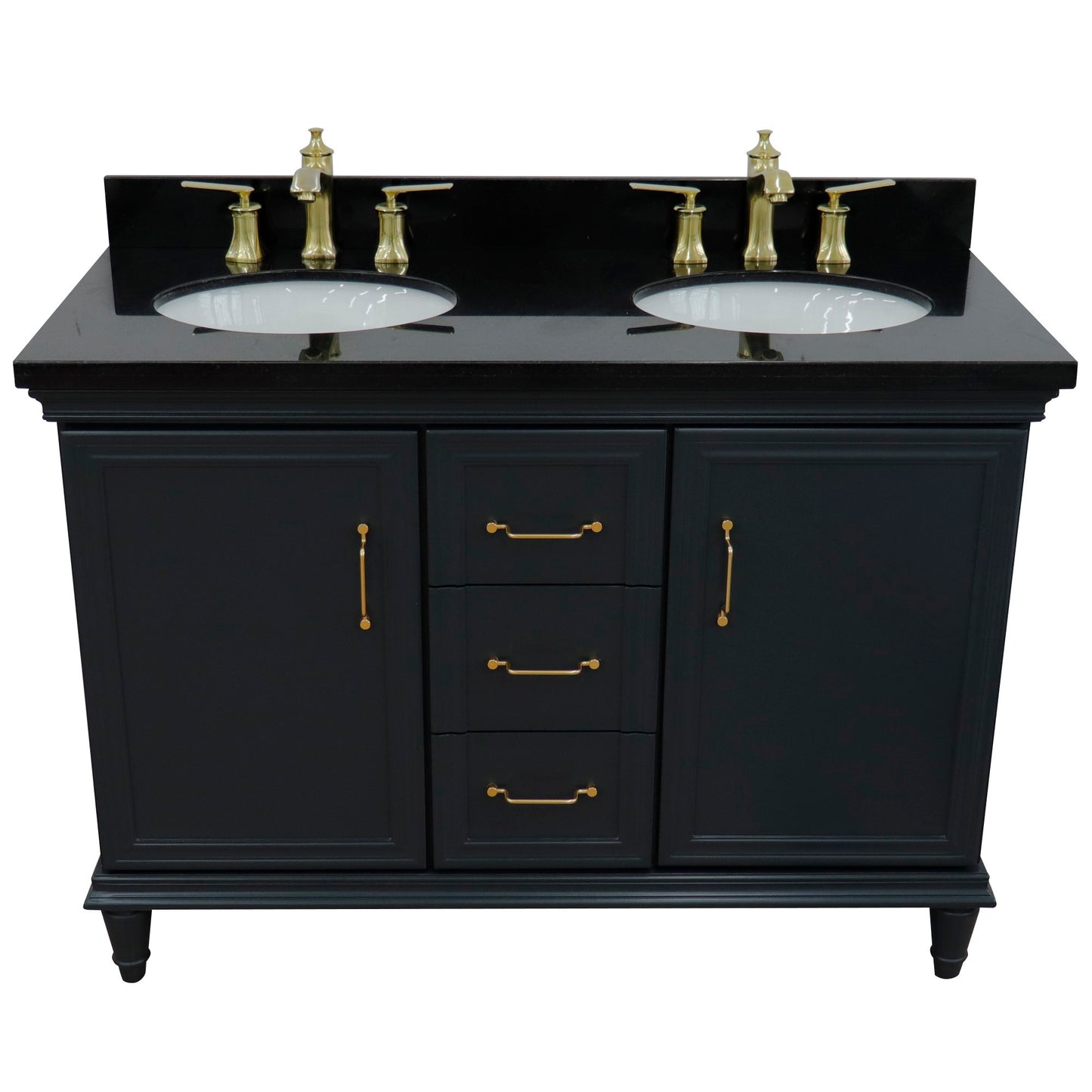 49" Double vanity in Dark Gray finish with Black galaxy and oval sink