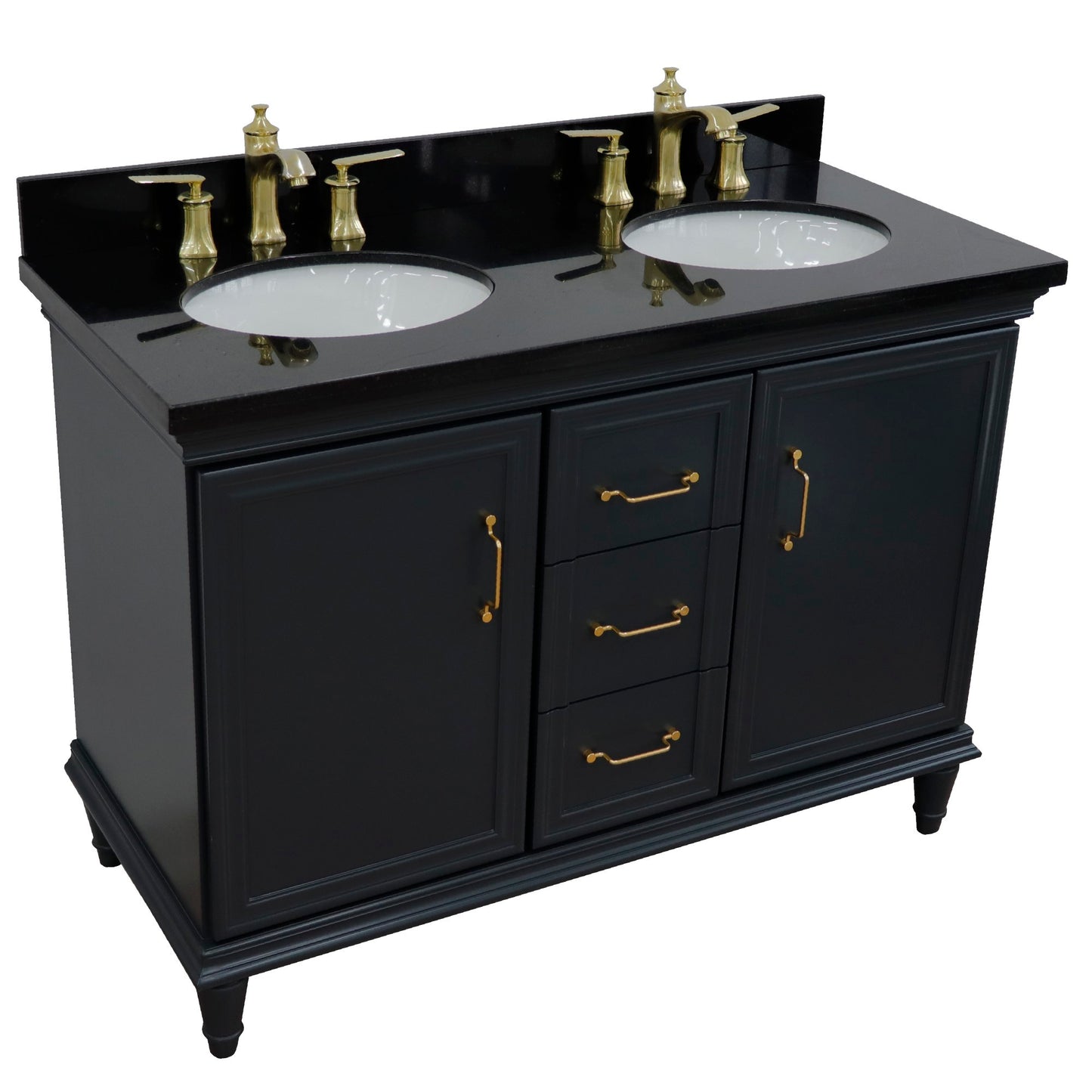 49" Double vanity in Dark Gray finish with Black galaxy and oval sink