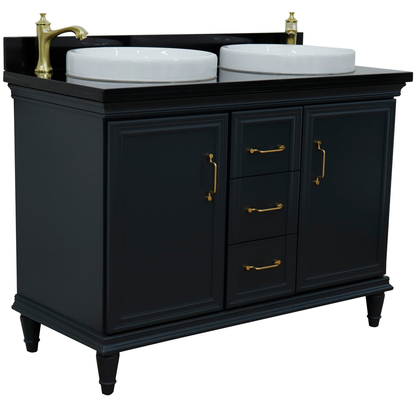 49" Double vanity in Dark Gray finish with Black galaxy and round sink