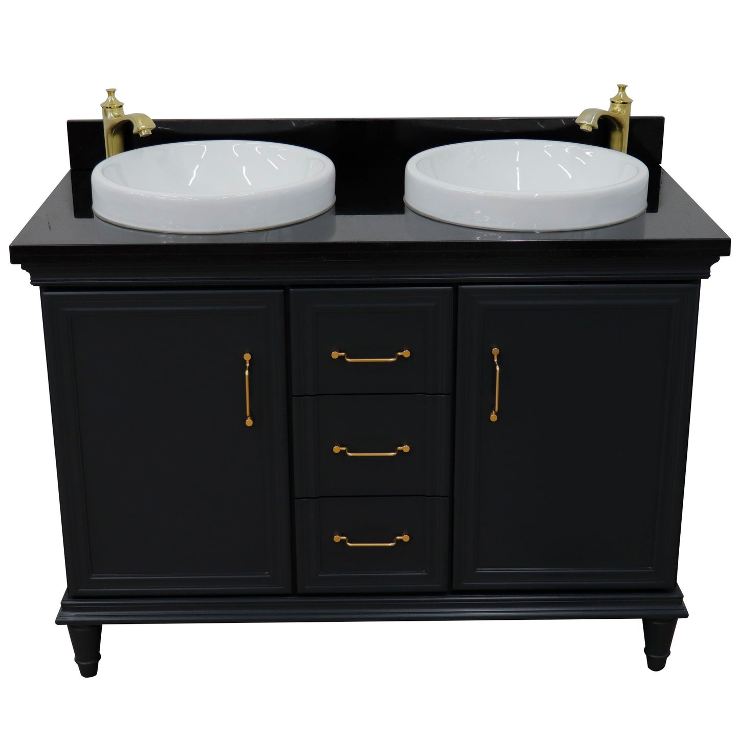 49" Double vanity in Dark Gray finish with Black galaxy and round sink