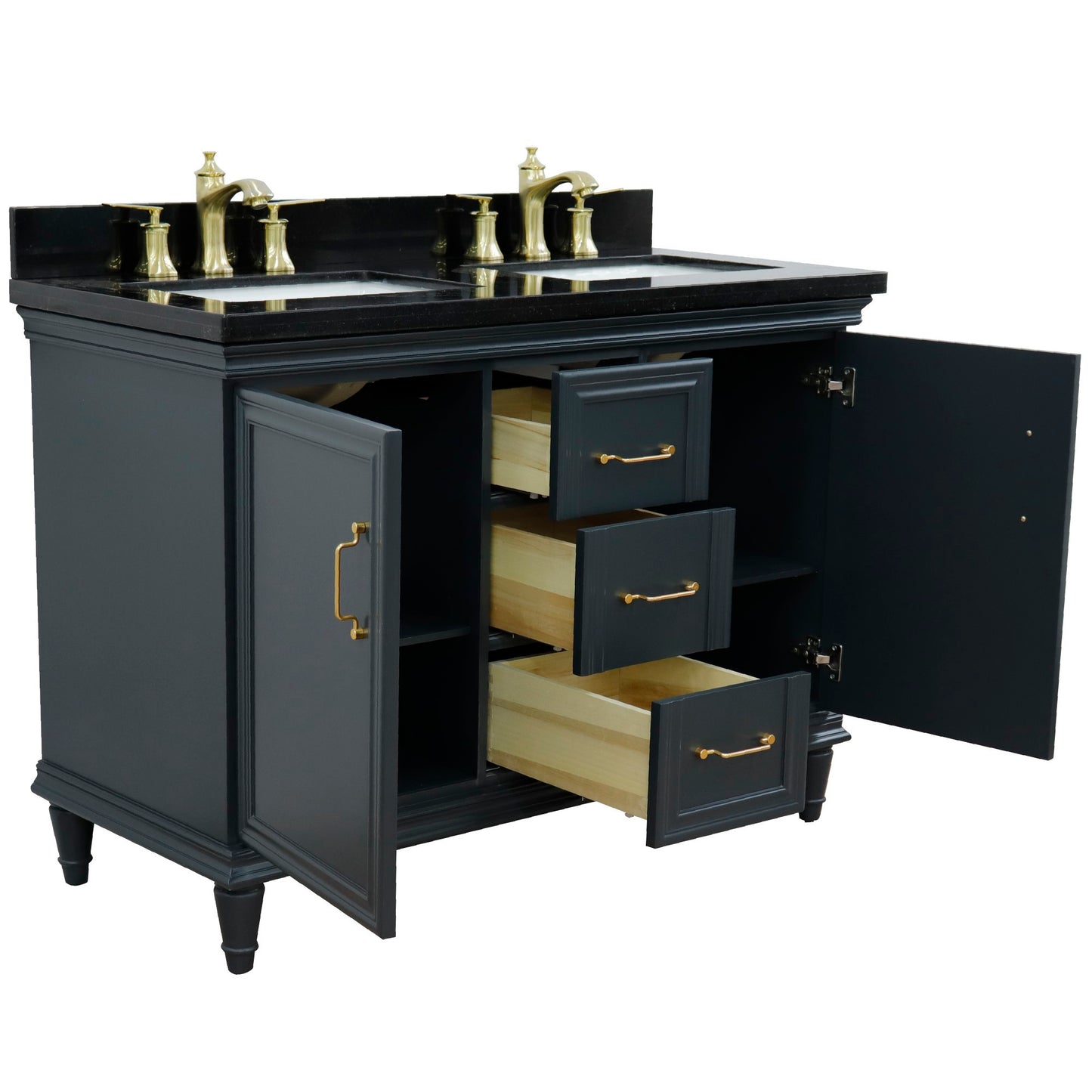 49" Double vanity in Dark Gray finish with Black galaxy and rectangle sink