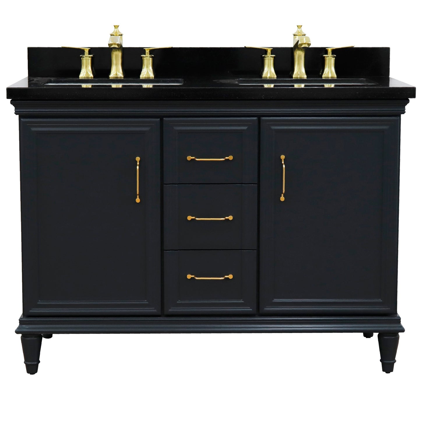 49" Double vanity in Dark Gray finish with Black galaxy and rectangle sink
