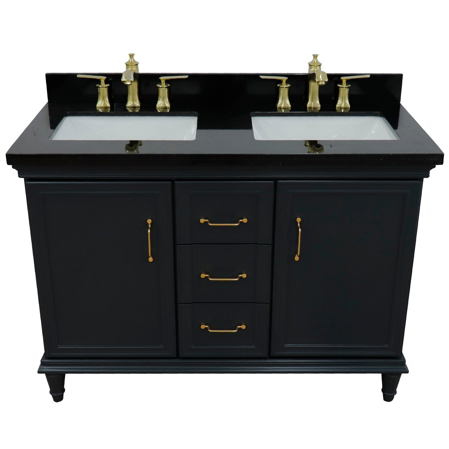 49" Double vanity in Dark Gray finish with Black galaxy and rectangle sink