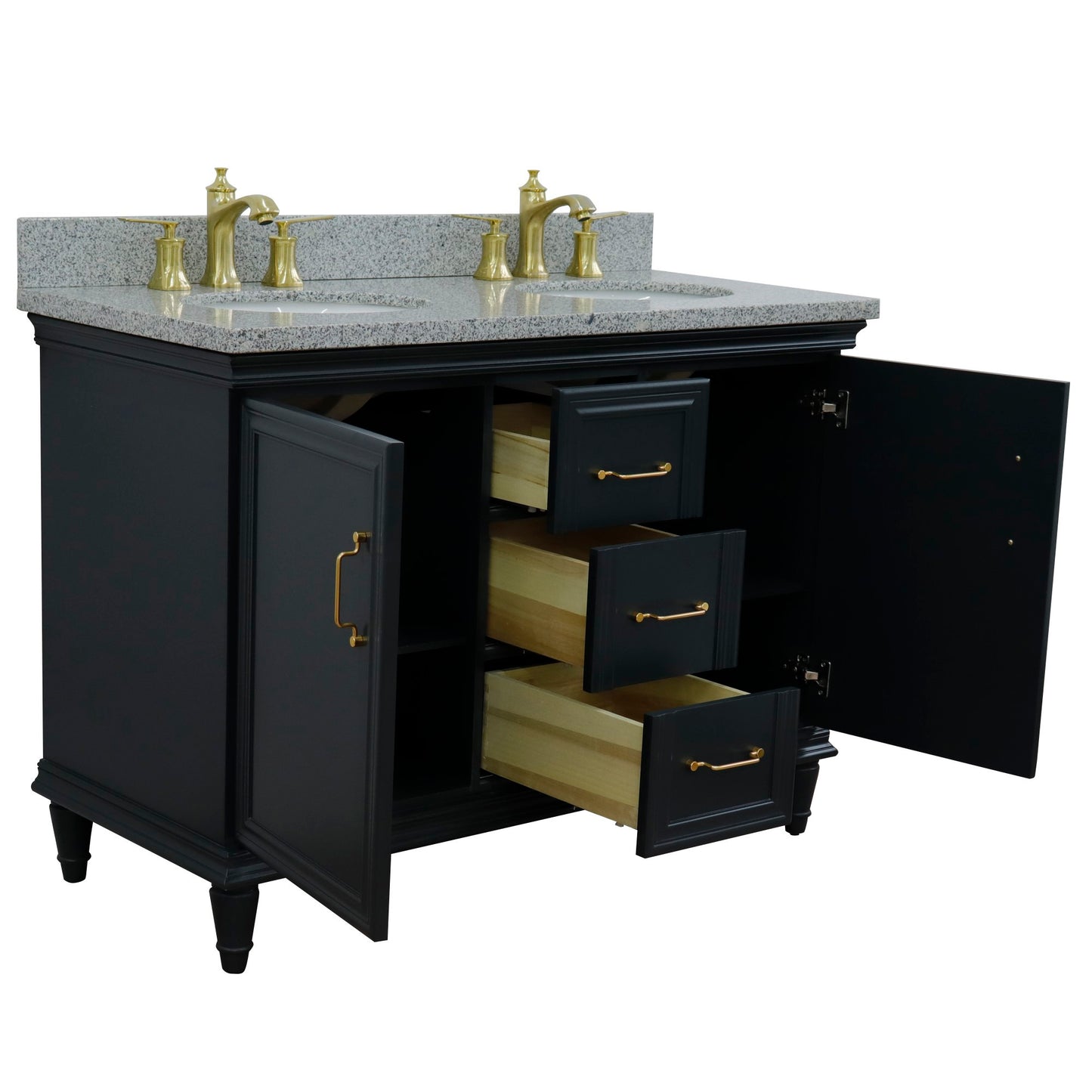 49" Double vanity in Dark Gray finish with Gray granite and oval sink