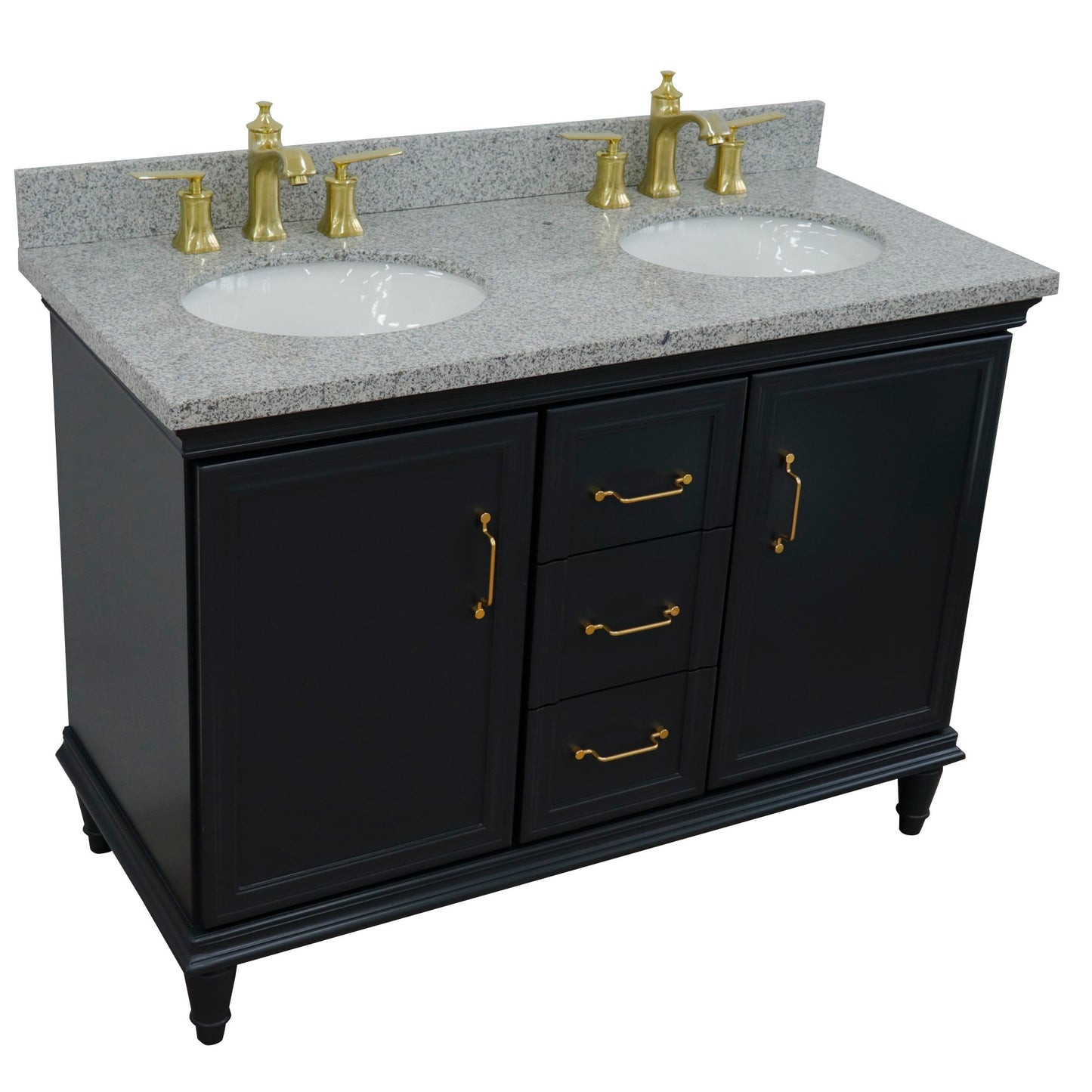 49" Double vanity in Dark Gray finish with Gray granite and oval sink