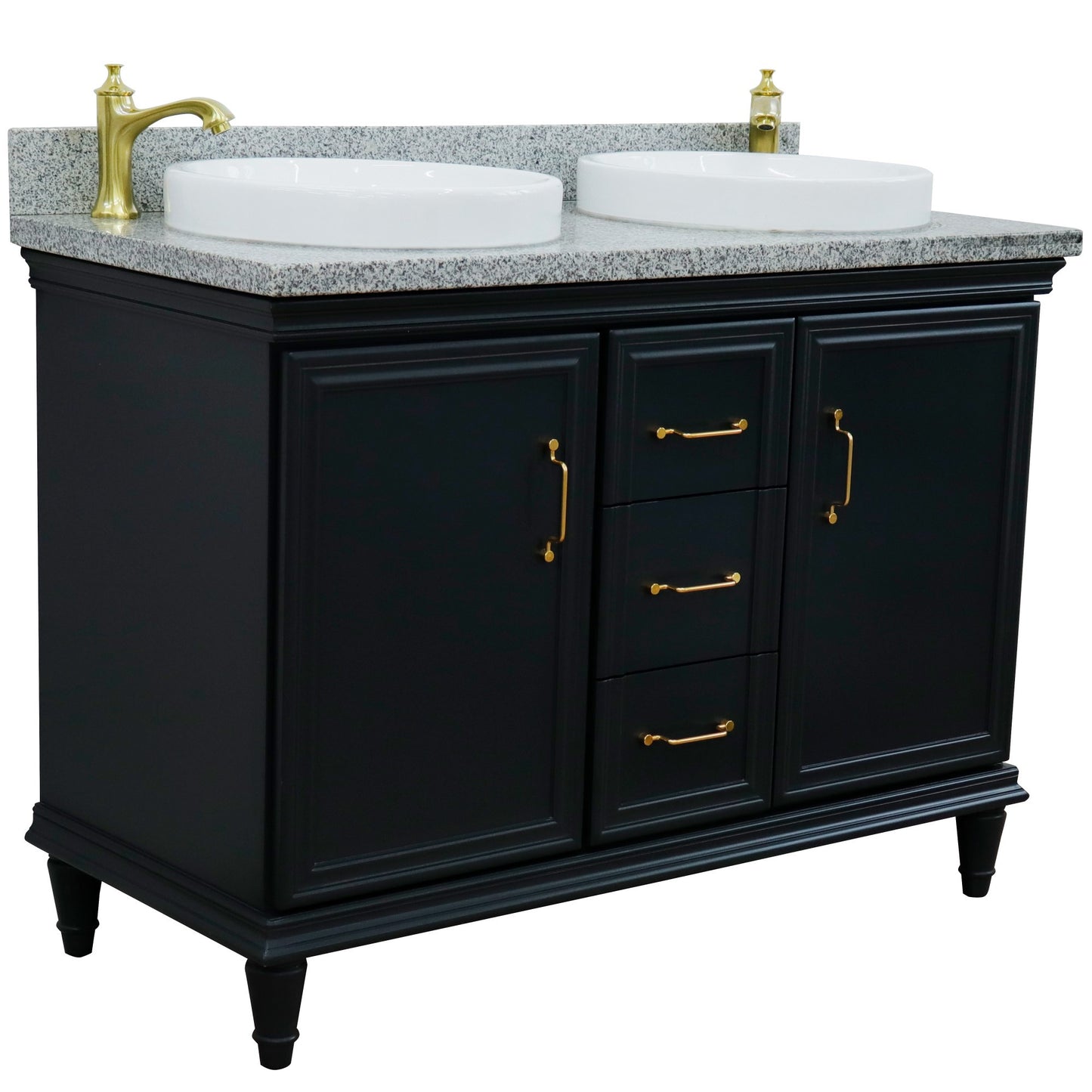 49" Double vanity in Dark Gray finish with Gray granite and round sink
