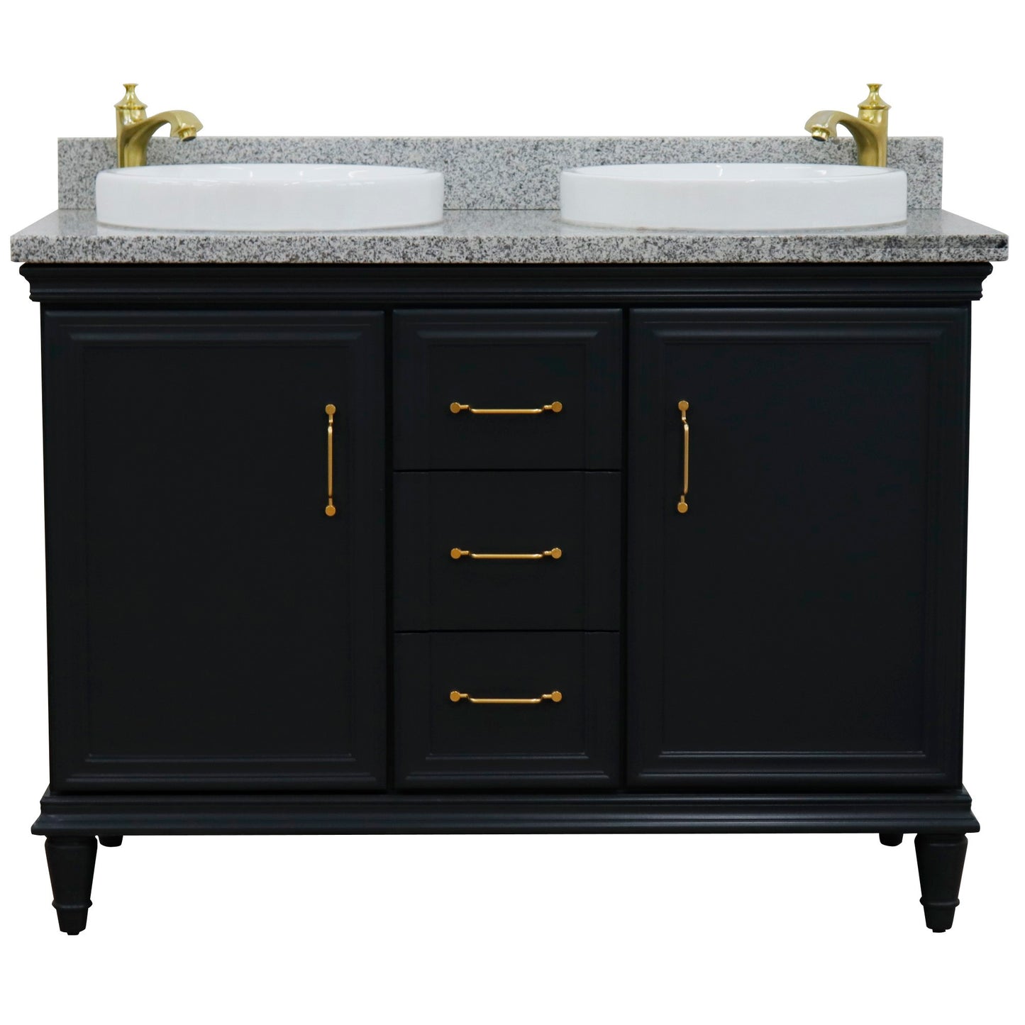 49" Double vanity in Dark Gray finish with Gray granite and round sink