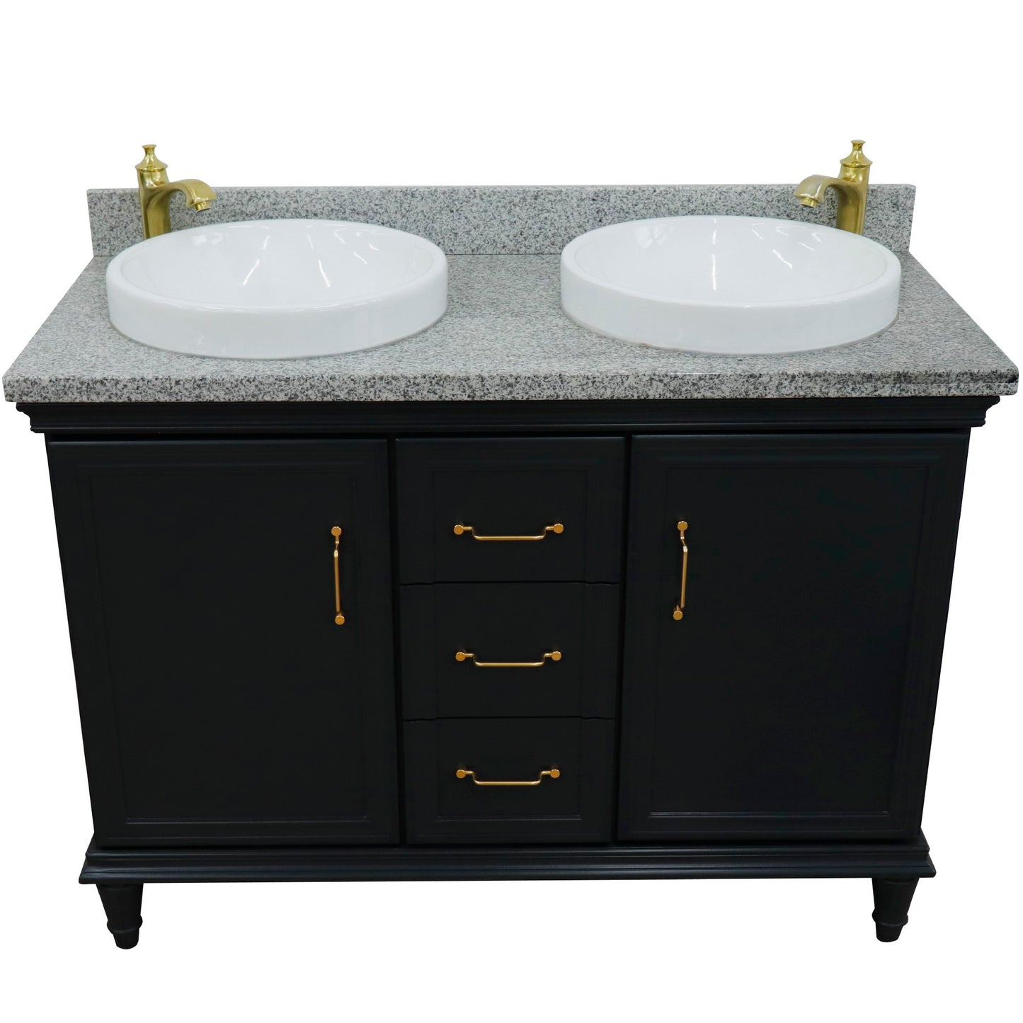 49" Double vanity in Dark Gray finish with Gray granite and round sink