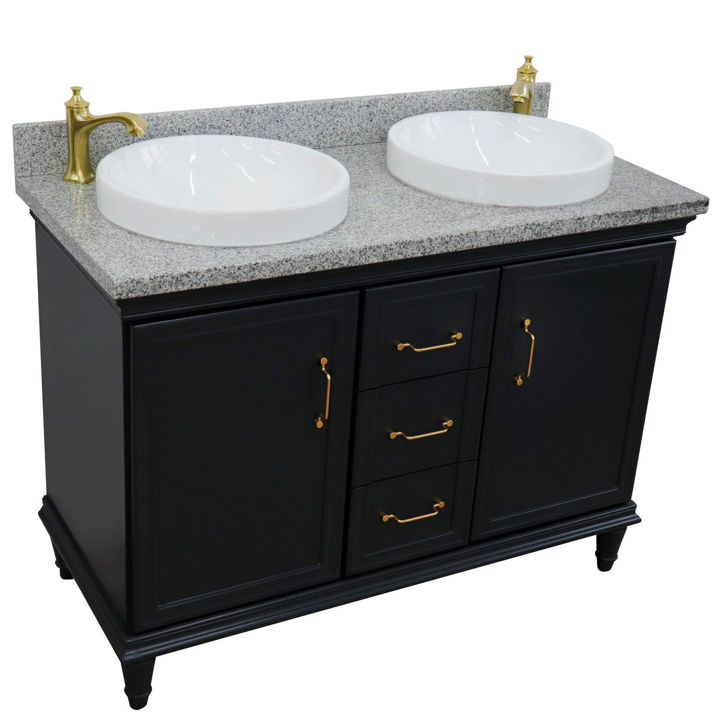 49" Double vanity in Dark Gray finish with Gray granite and round sink