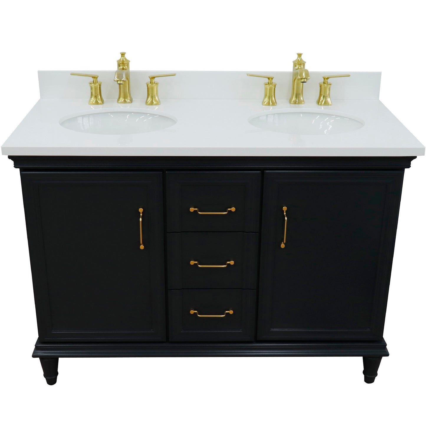49" Double vanity in Dark Gray finish with White engineered stone and oval sink