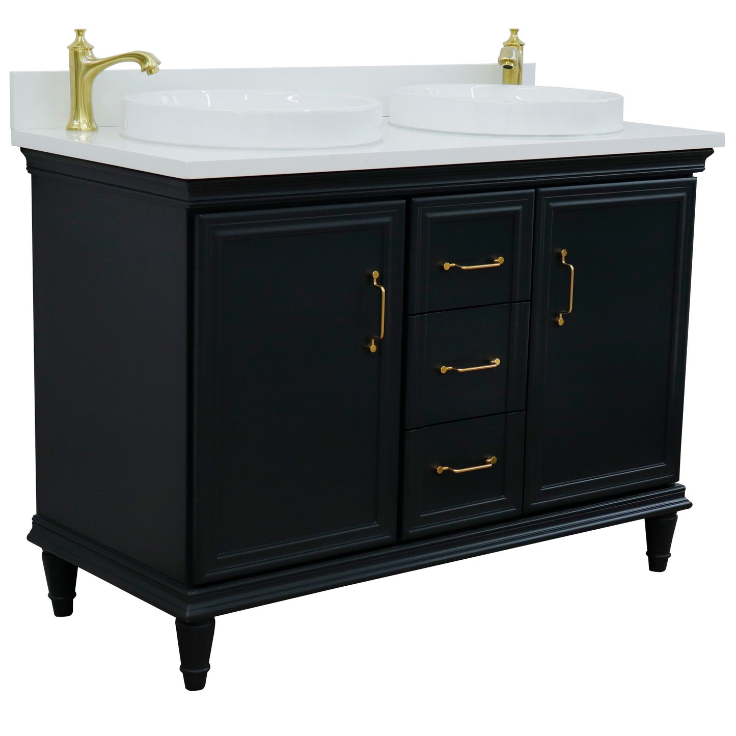 49" Double vanity in Dark Gray finish with White engineered stone and round sink