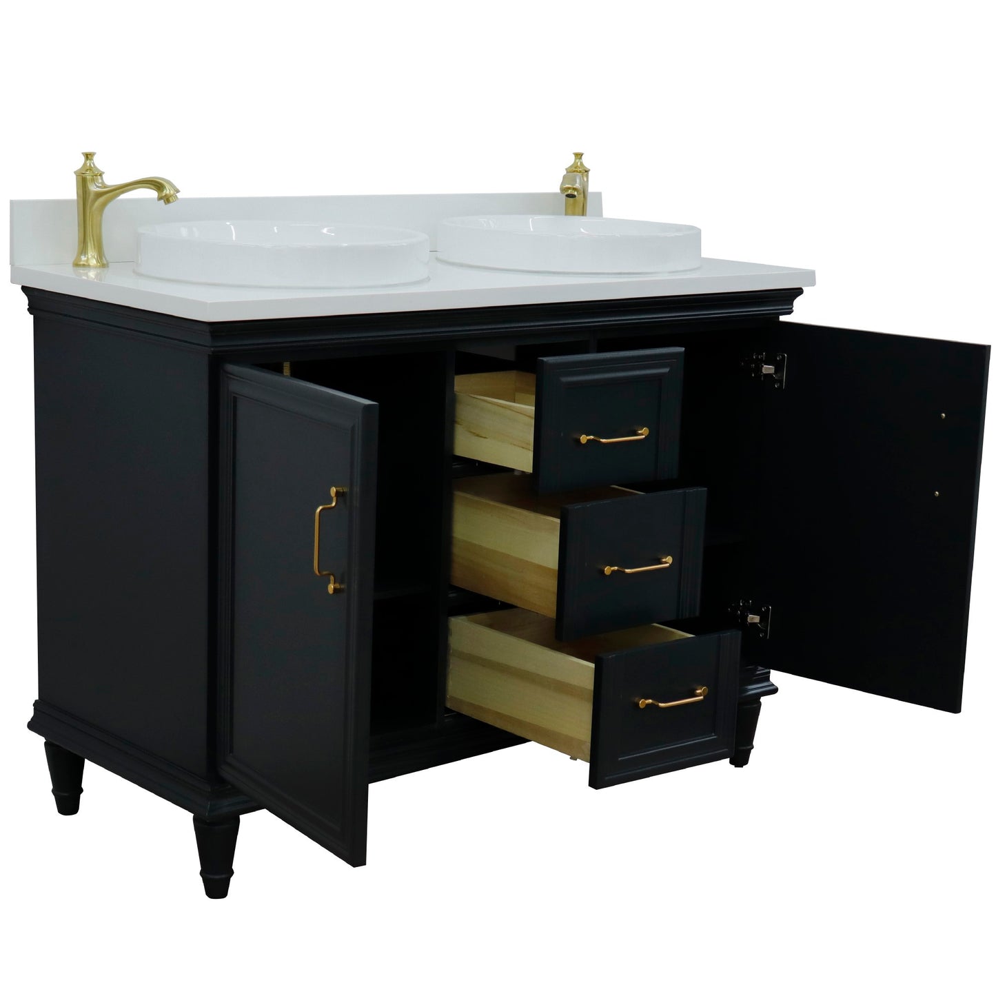 49" Double vanity in Dark Gray finish with White engineered stone and round sink