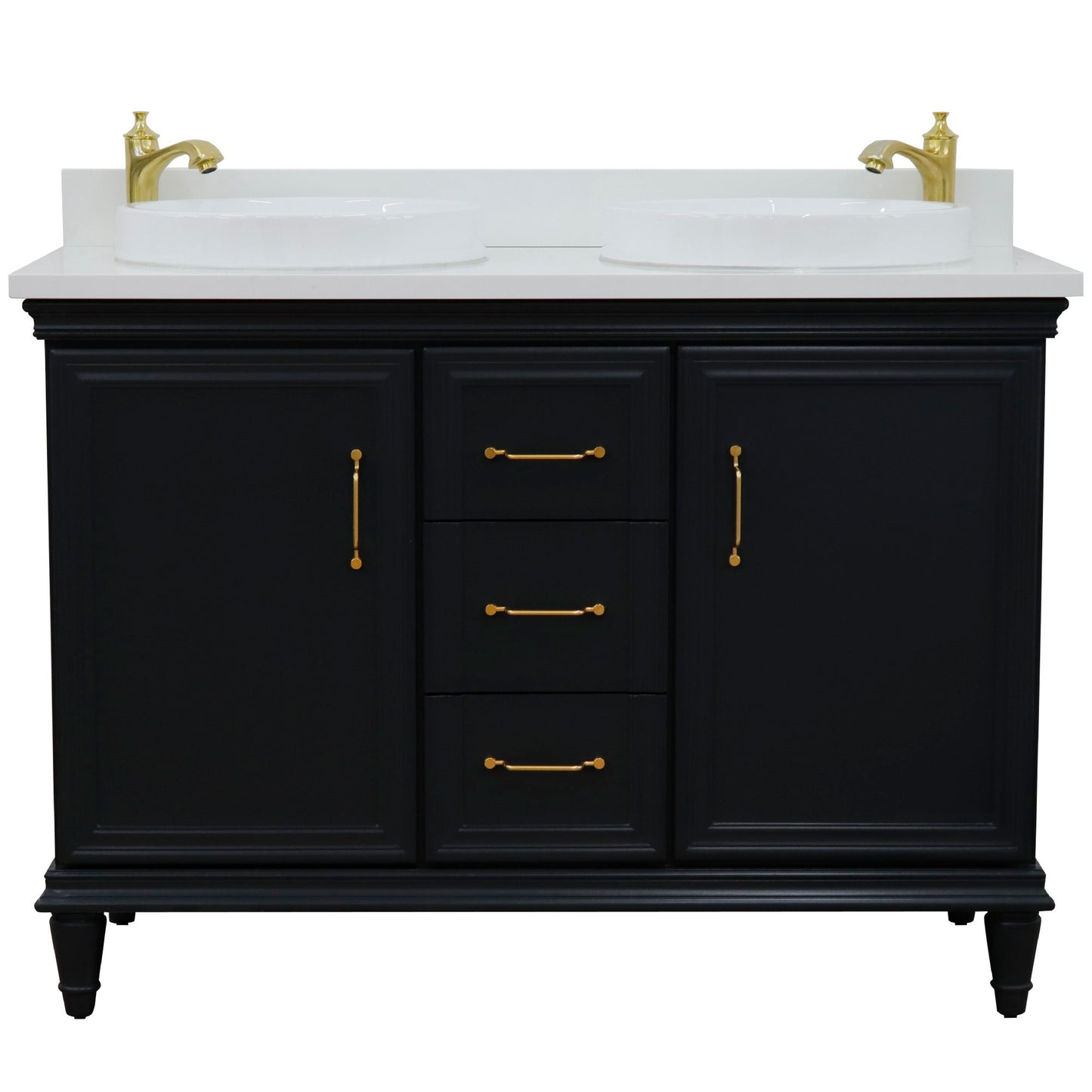 49" Double vanity in Dark Gray finish with White engineered stone and round sink