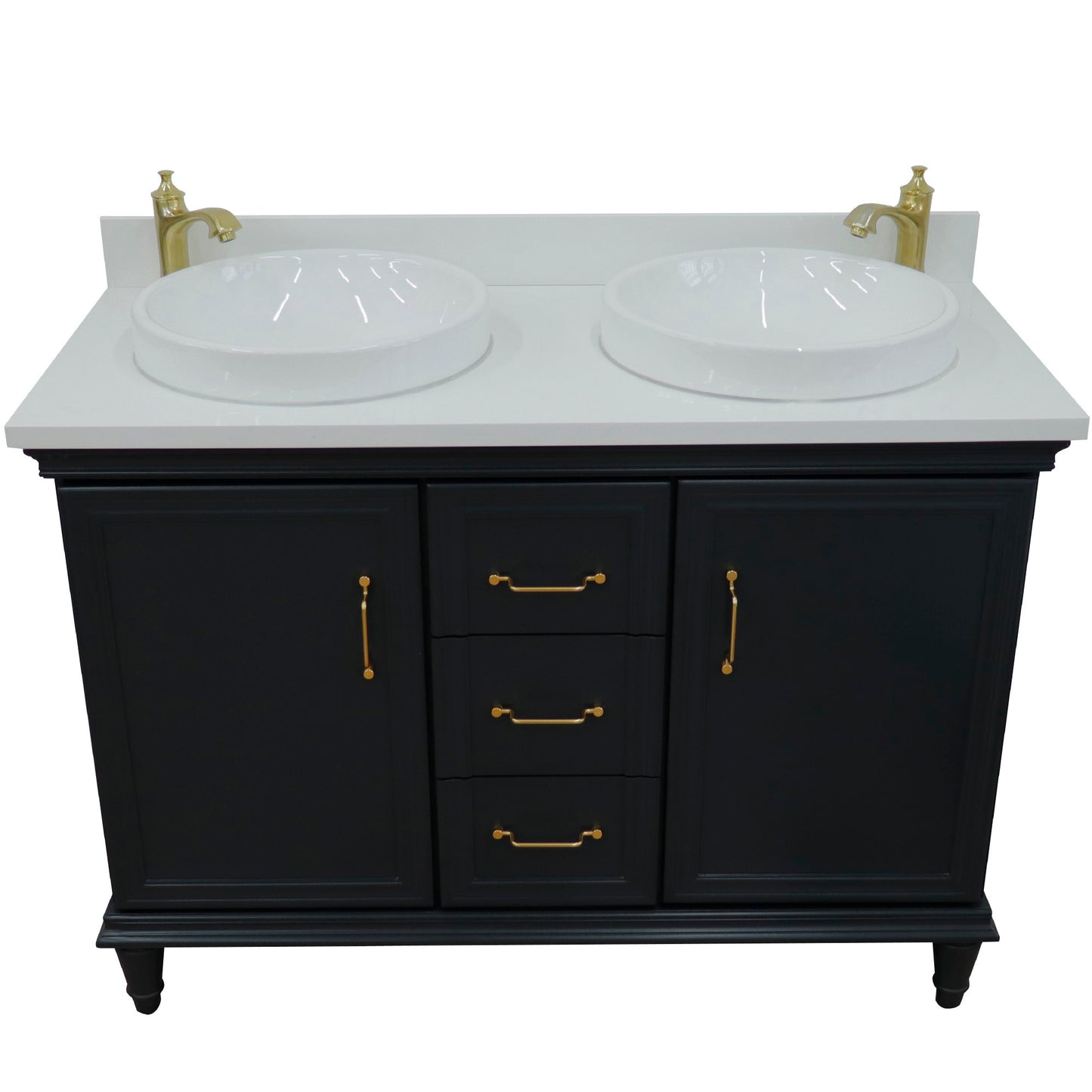 49" Double vanity in Dark Gray finish with White engineered stone and round sink