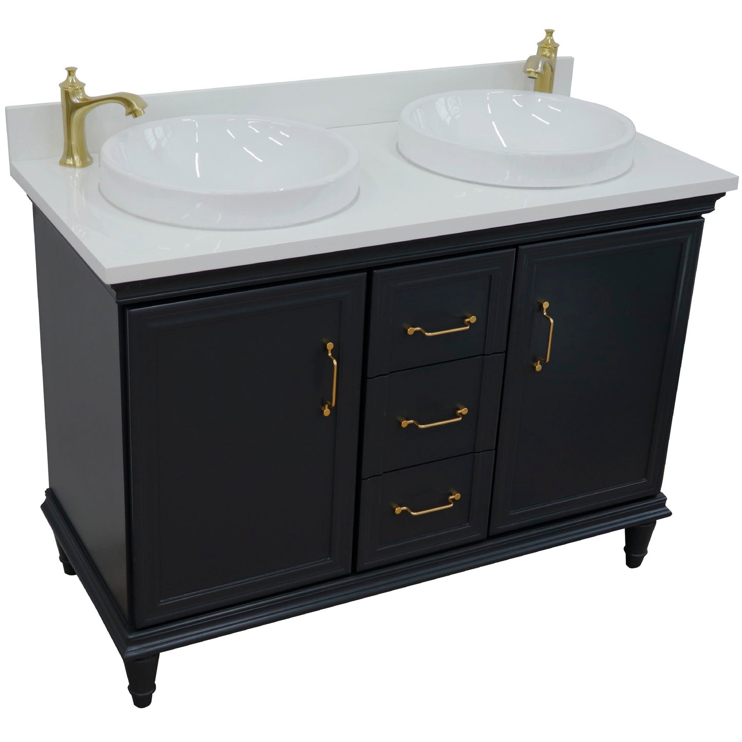 49" Double vanity in Dark Gray finish with White engineered stone and round sink