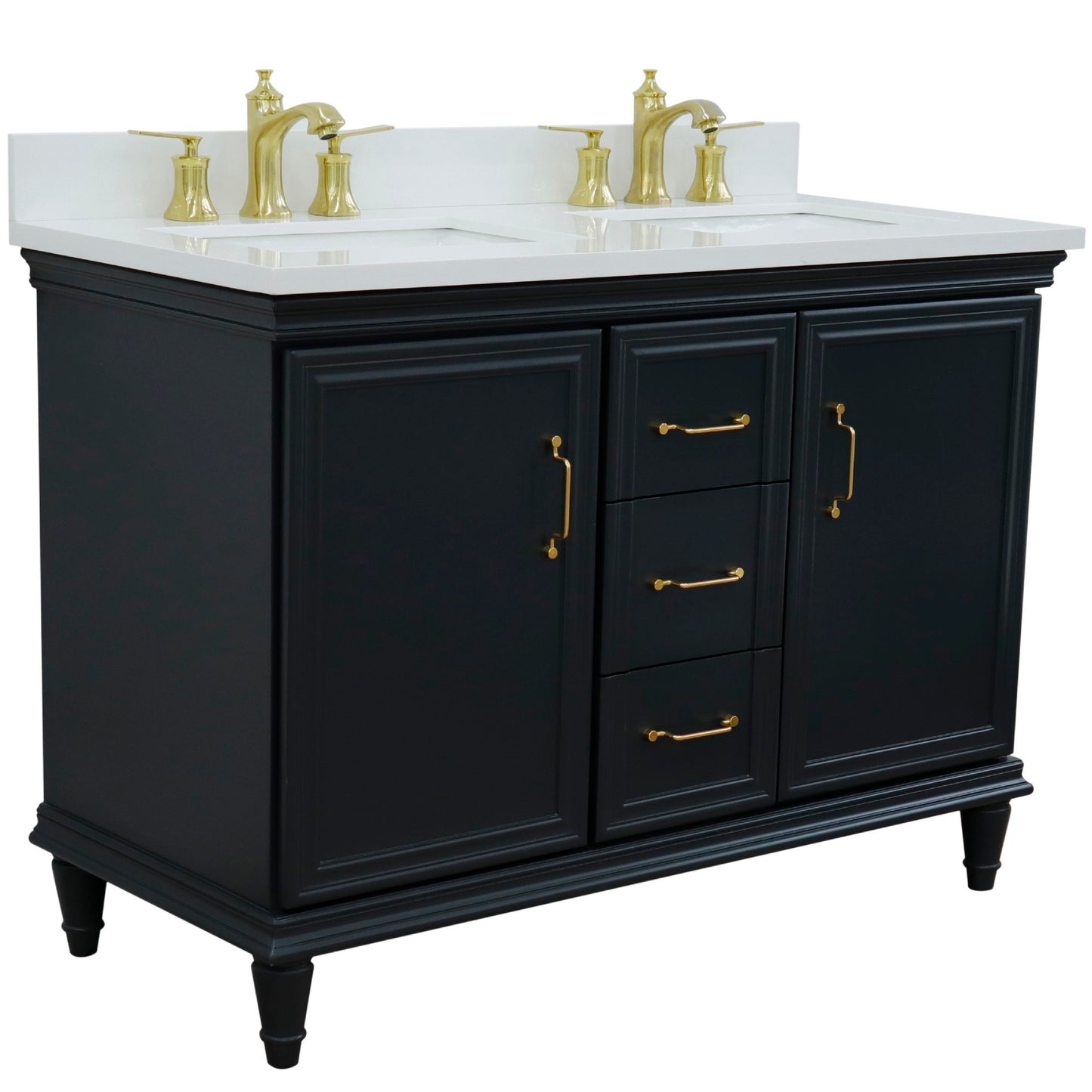 49" Double vanity in Dark Gray finish with White engineered stone and rectangle sink
