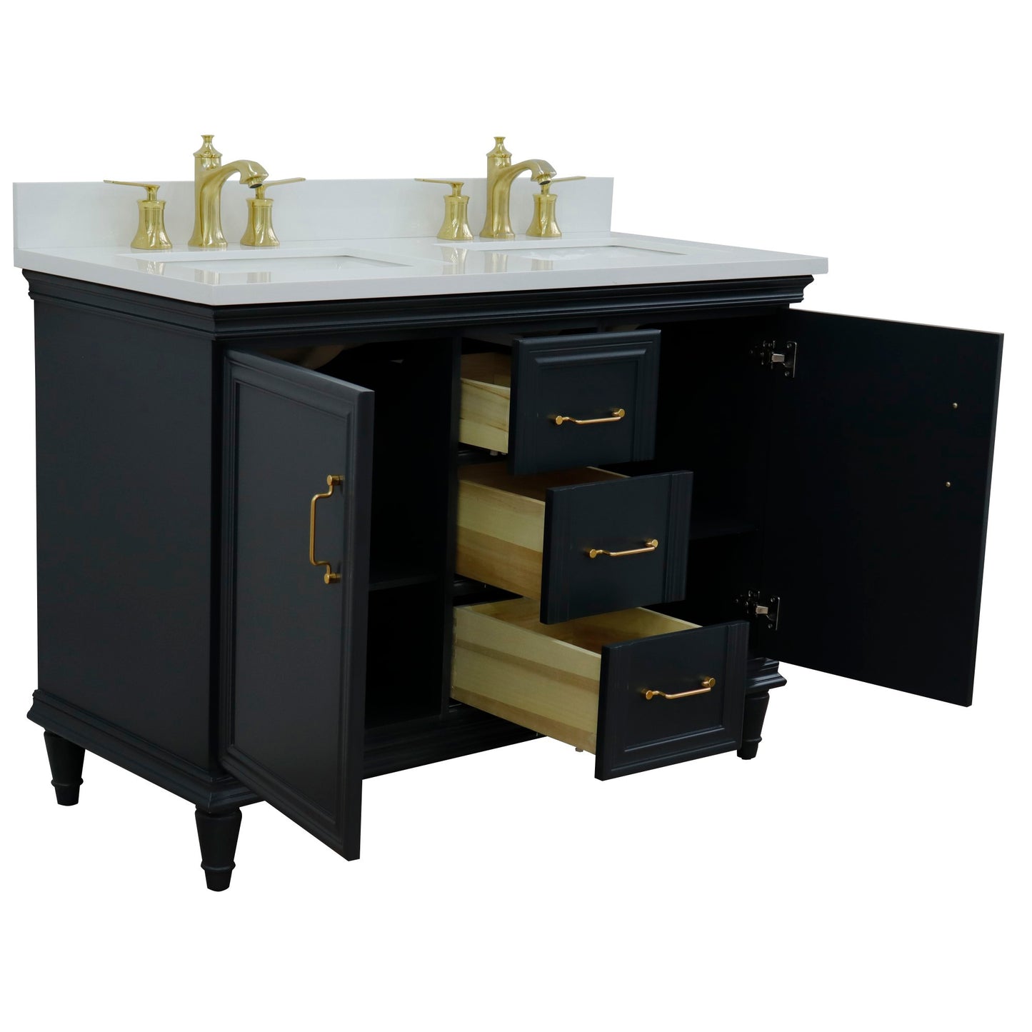 49" Double vanity in Dark Gray finish with White engineered stone and rectangle sink