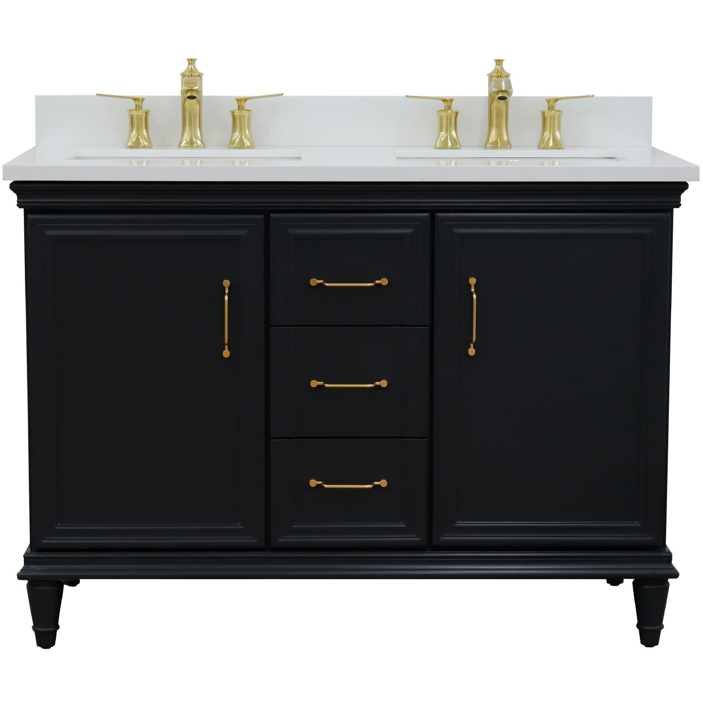 49" Double vanity in Dark Gray finish with White engineered stone and rectangle sink