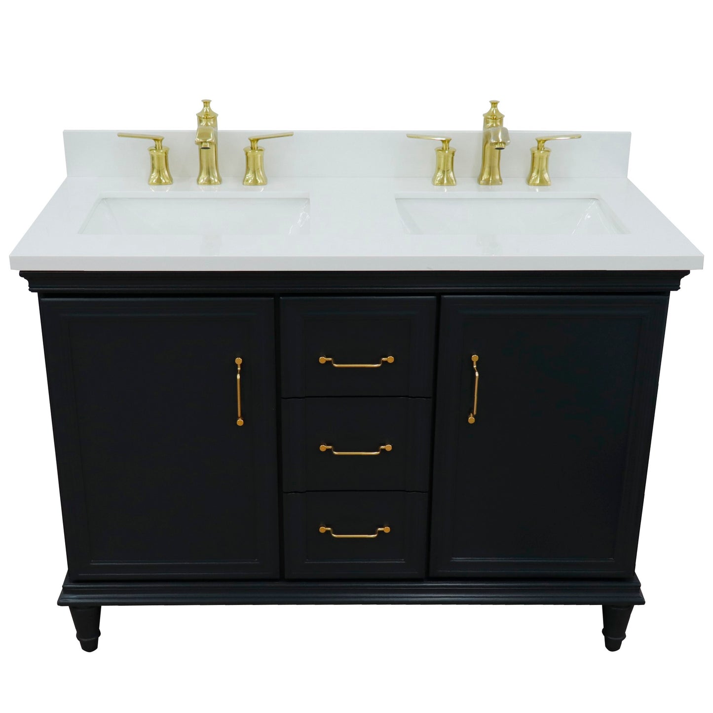 49" Double vanity in Dark Gray finish with White engineered stone and rectangle sink