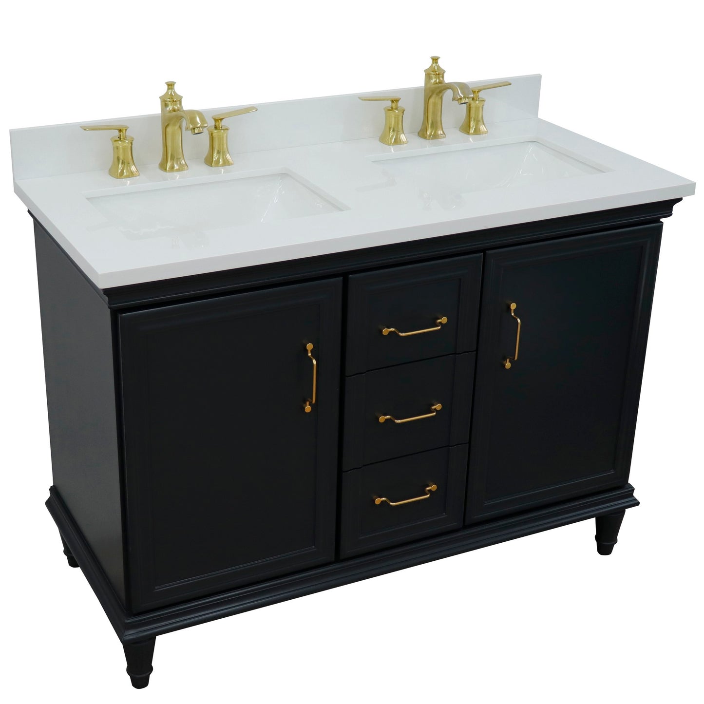 49" Double vanity in Dark Gray finish with White engineered stone and rectangle sink