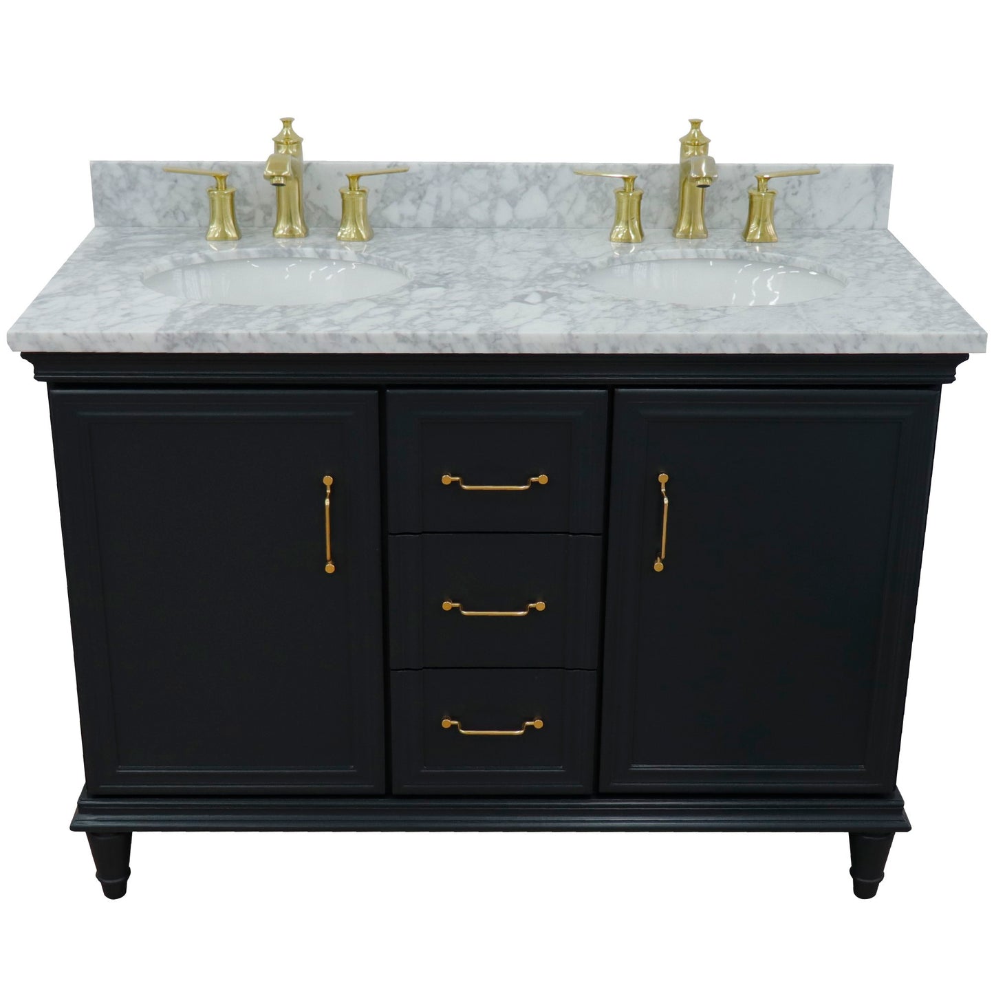 49" Double vanity in Dark Gray finish with White Carrara and oval sink