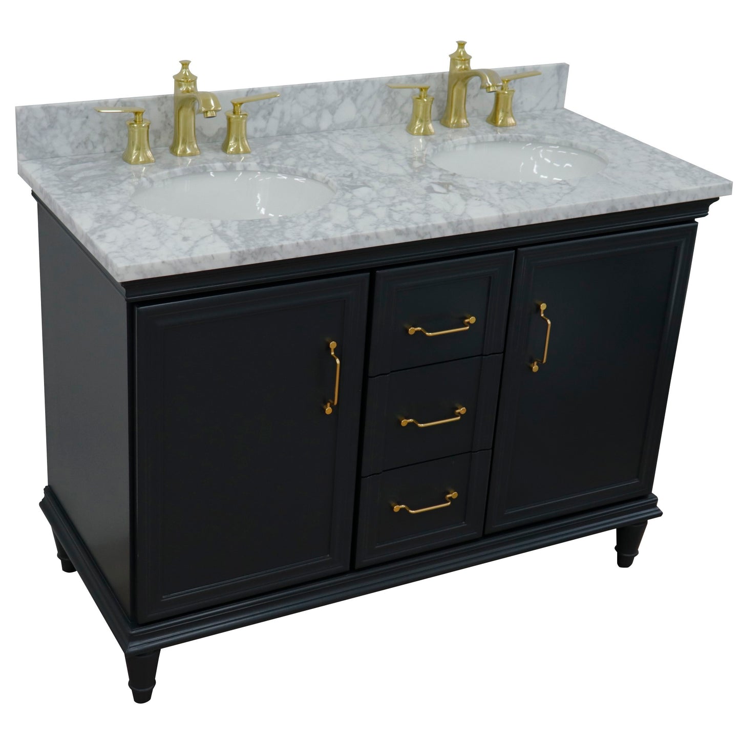 49" Double vanity in Dark Gray finish with White Carrara and oval sink