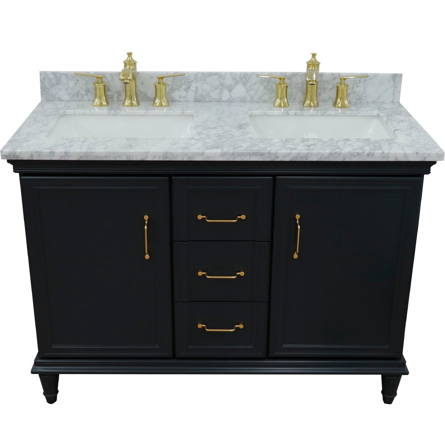 49" Double vanity in Dark Gray finish with White Carrara and rectangle sink